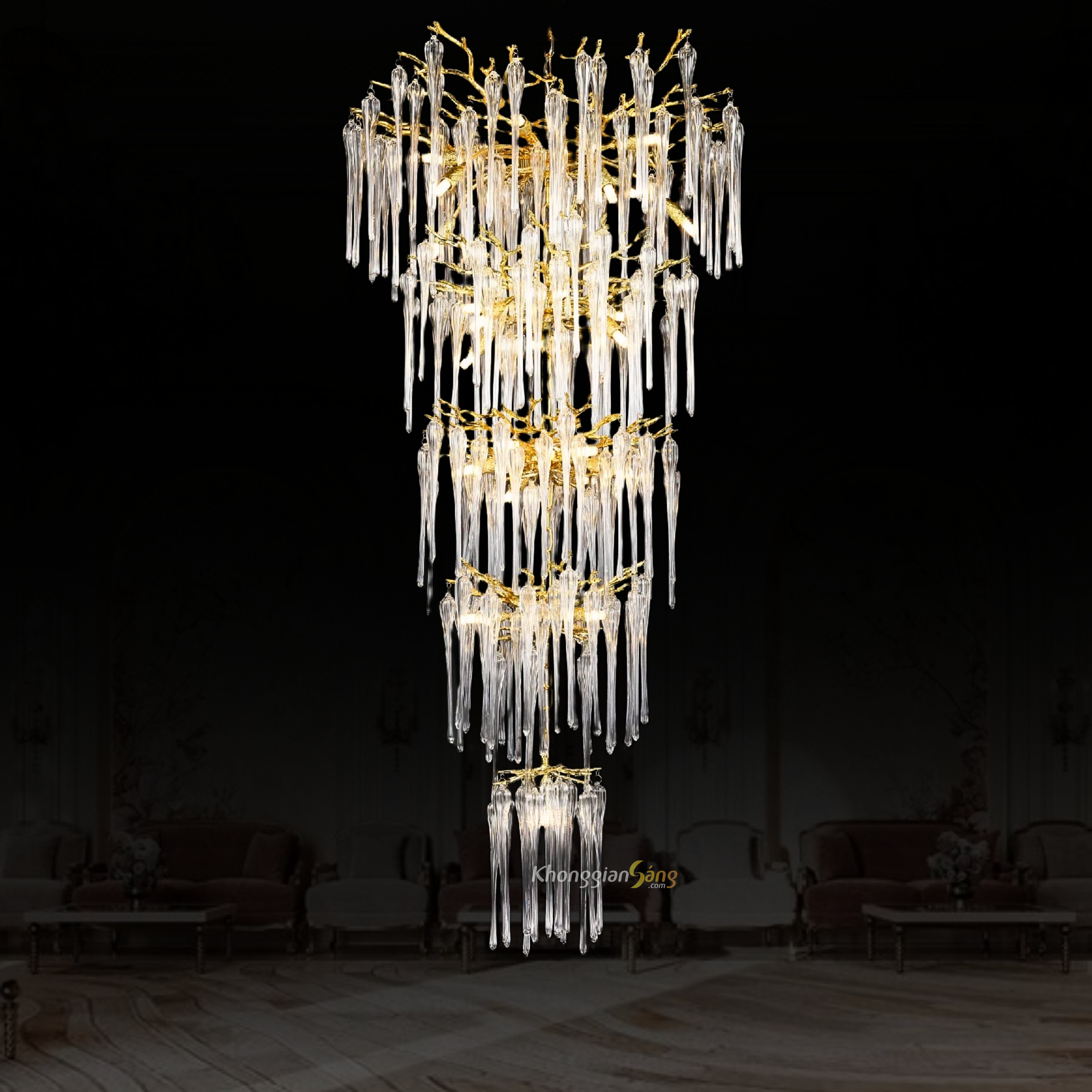 ĐÈN CHÙM PHA LÊ (D1000mm + D760mm + D660mm + 460mm + D206mm x H1400mm) TH-8022-25