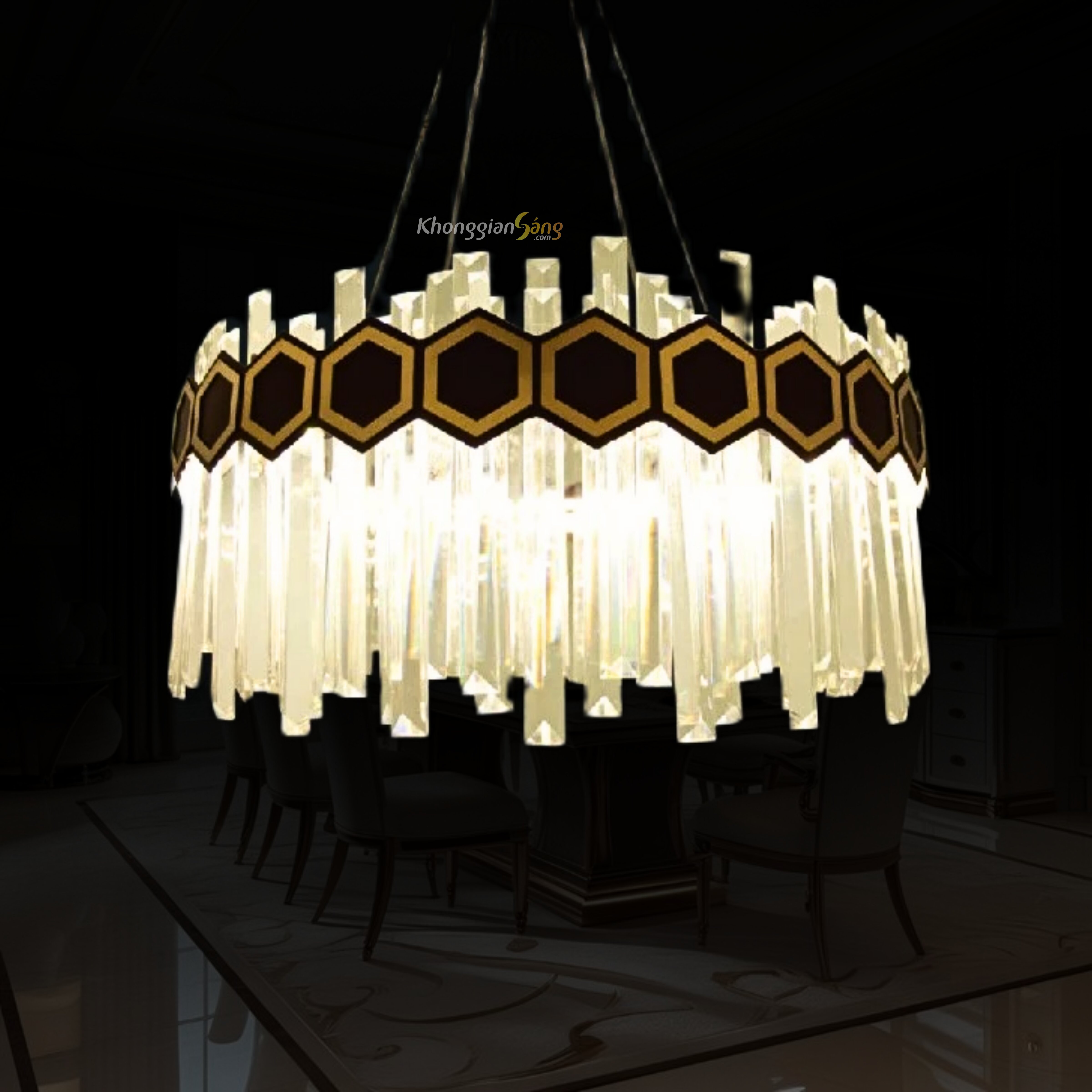 ĐÈN CHÙM PHA LÊ (D600mm x H900mm) TH-8043