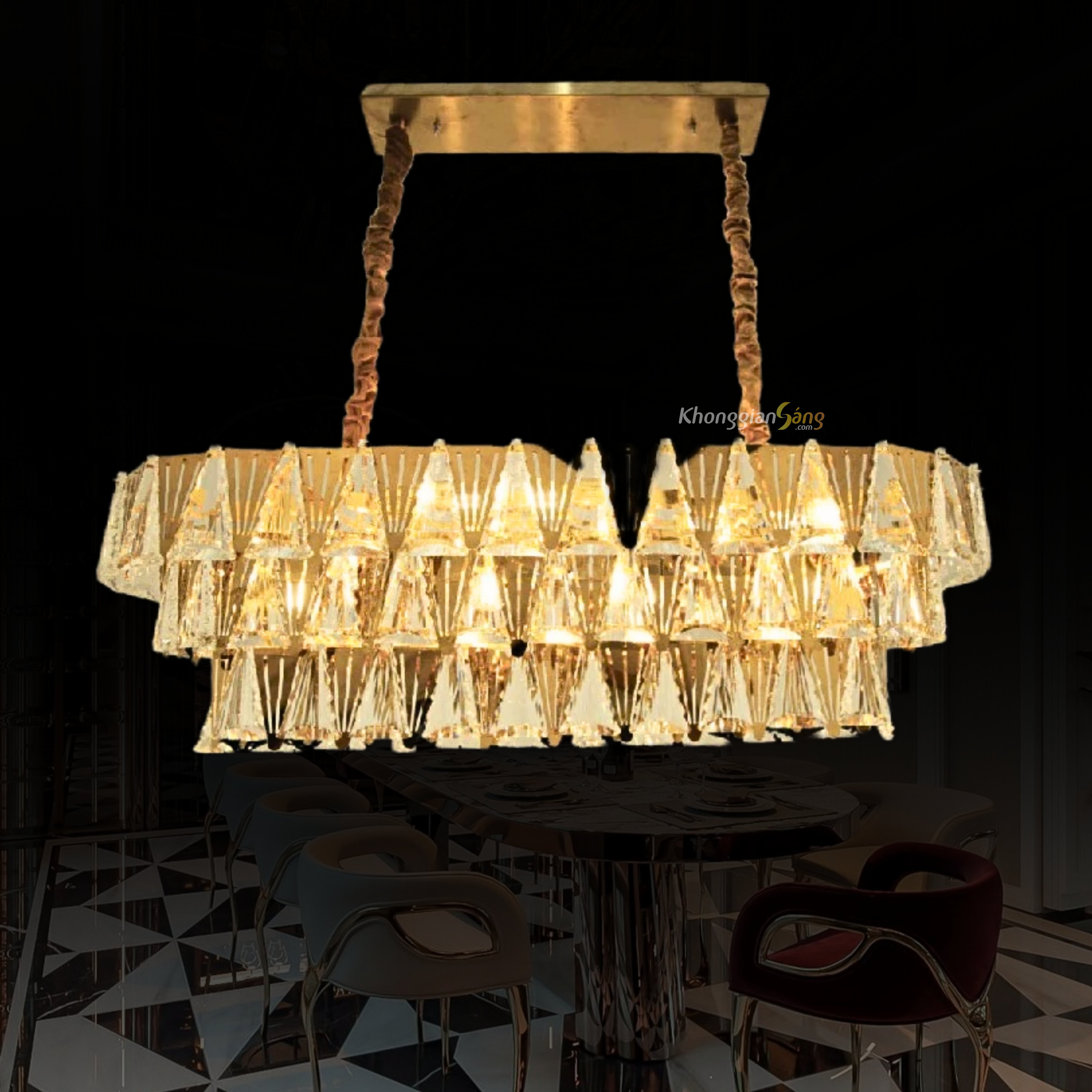 ĐÈN CHÙM PHA LÊ (D900mm x H1000mm) TH-8048 