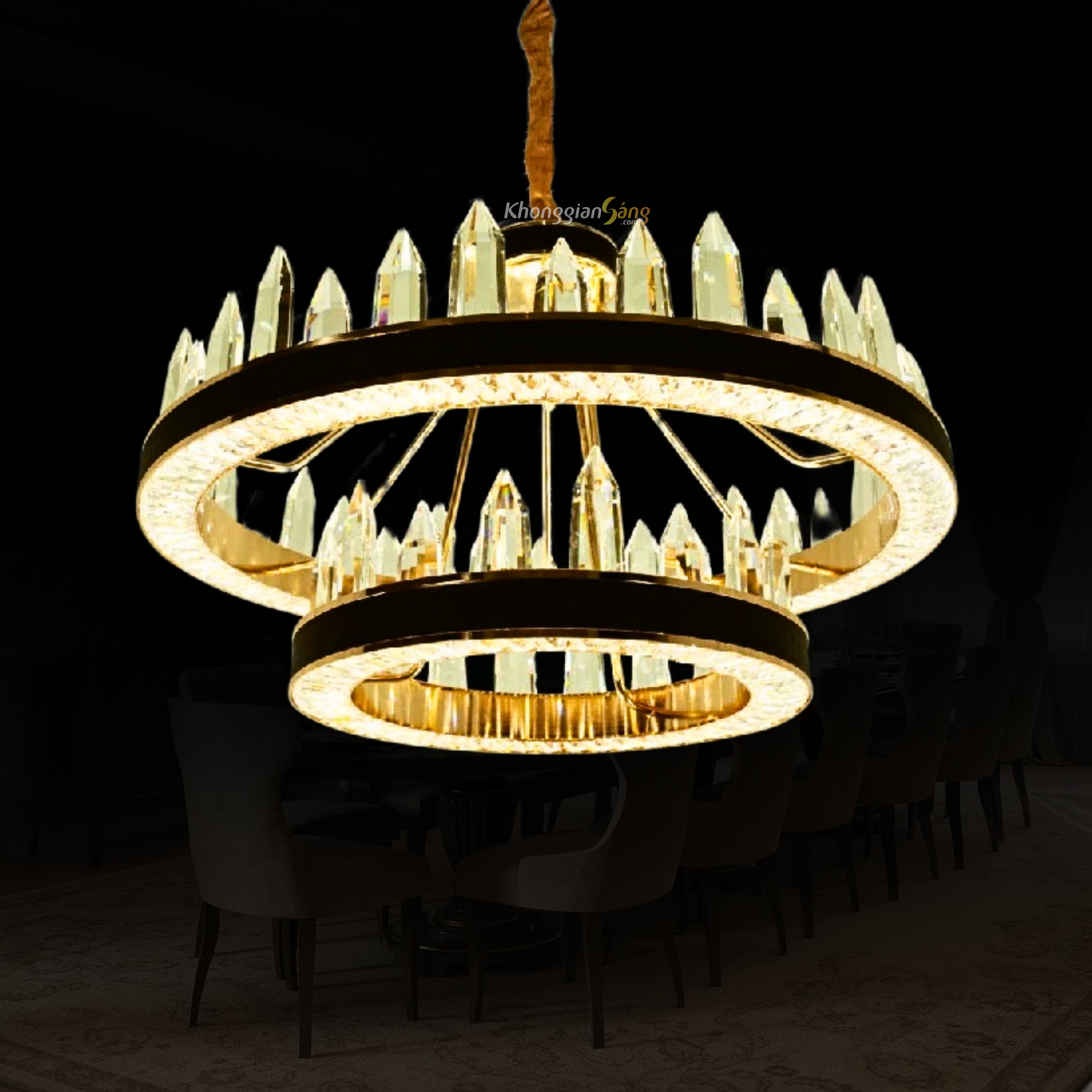 ĐÈN CHÙM PHA LÊ (D480mm + D780mm x H1100mm) TH-8133