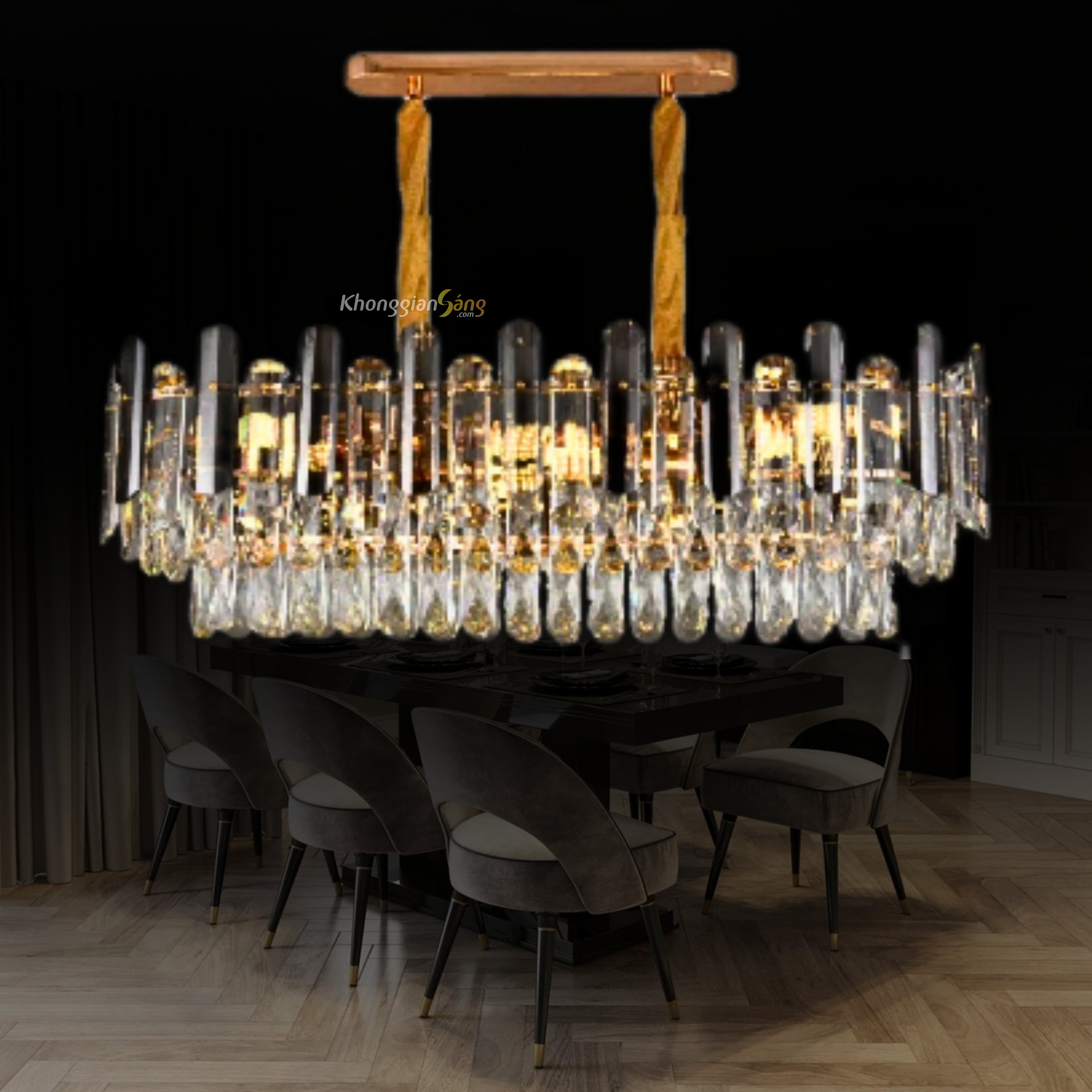 ĐÈN CHÙM PHA LÊ (N850mm x R350mm x H900mm) TH-8195