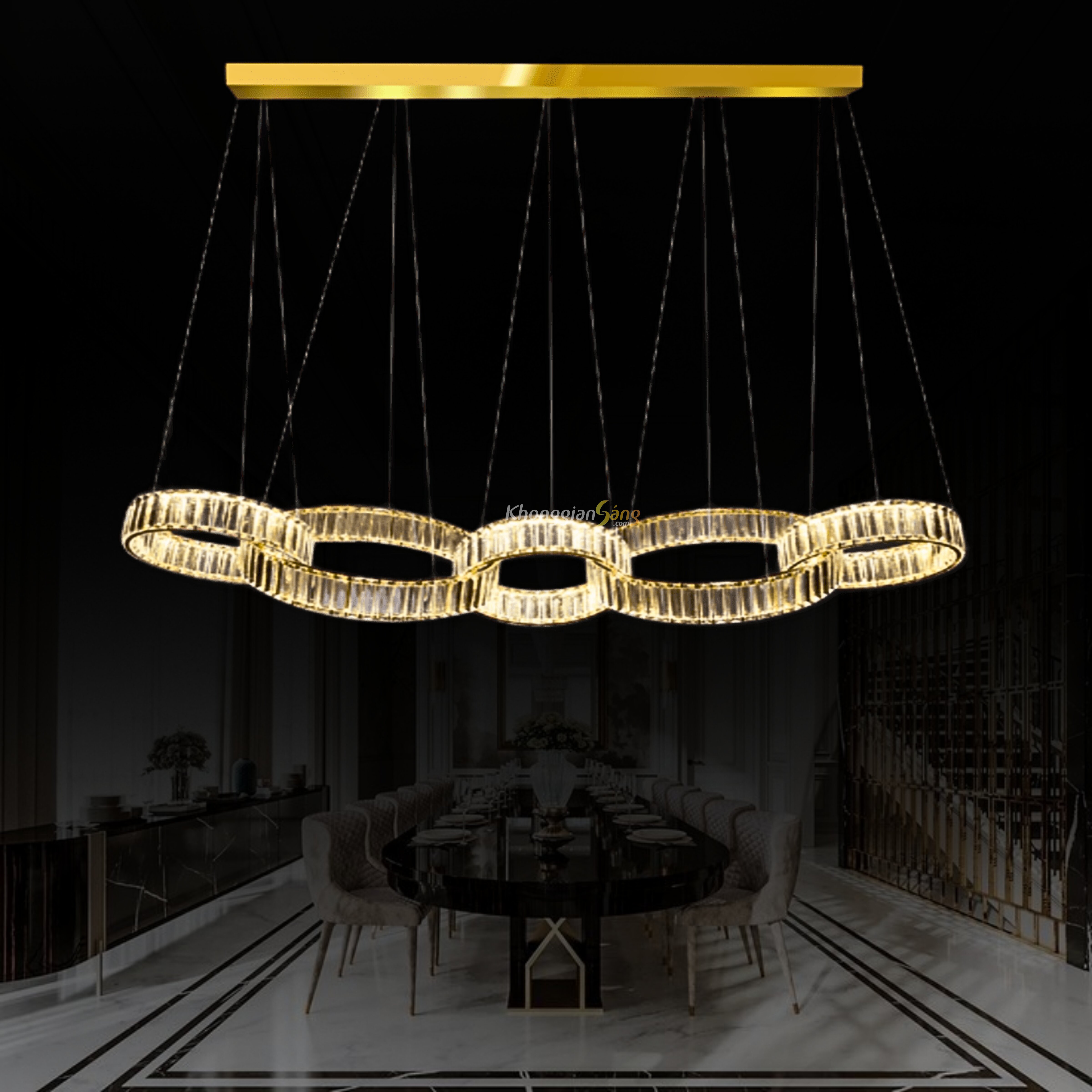 ĐÈN CHÙM THẢ (D350mm + D500mm + D350mm + D500mm + D350mm x N1550mm x H150mm) TH-8316