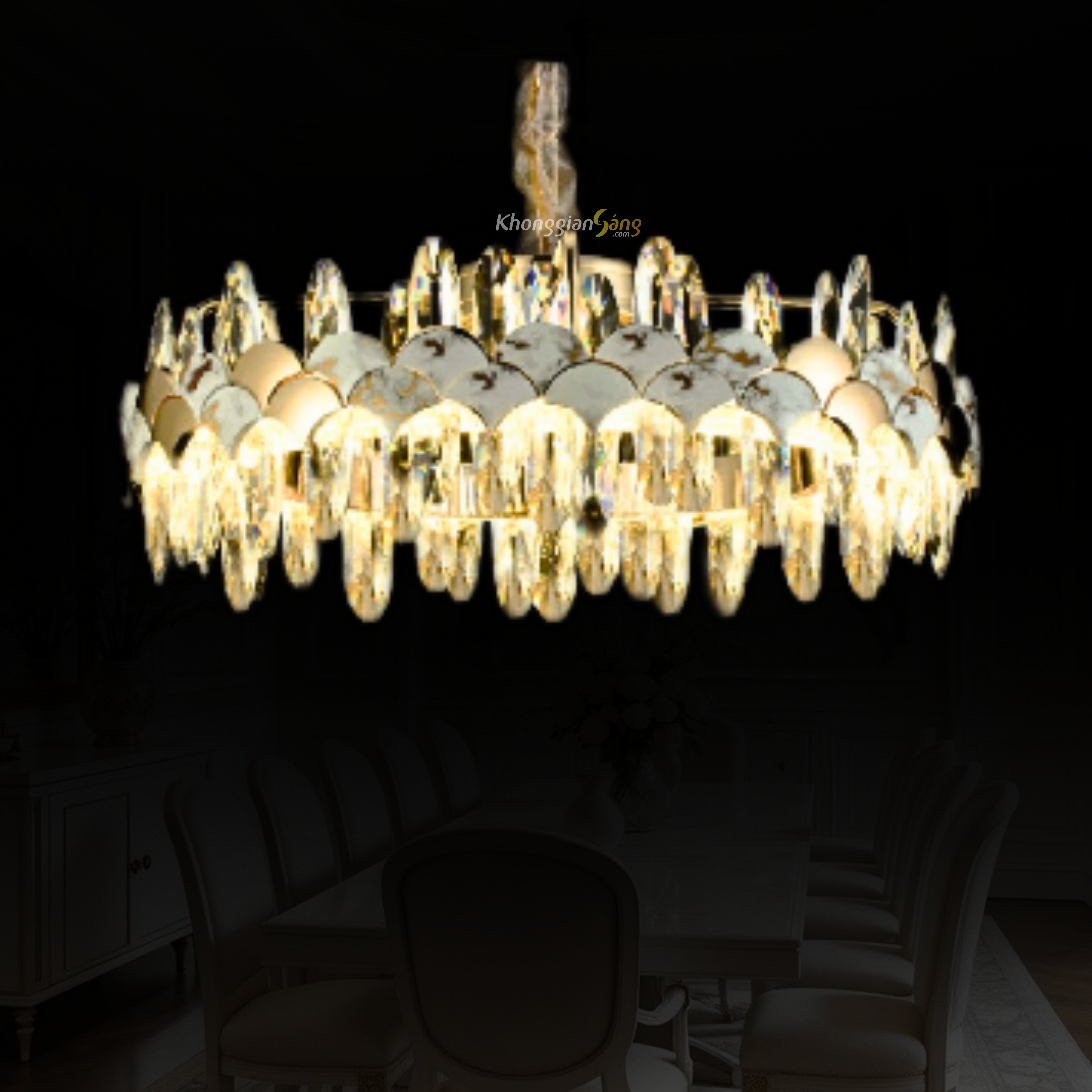 ĐÈN CHÙM PHA LÊ (D600mm x H900mm) TH-8456