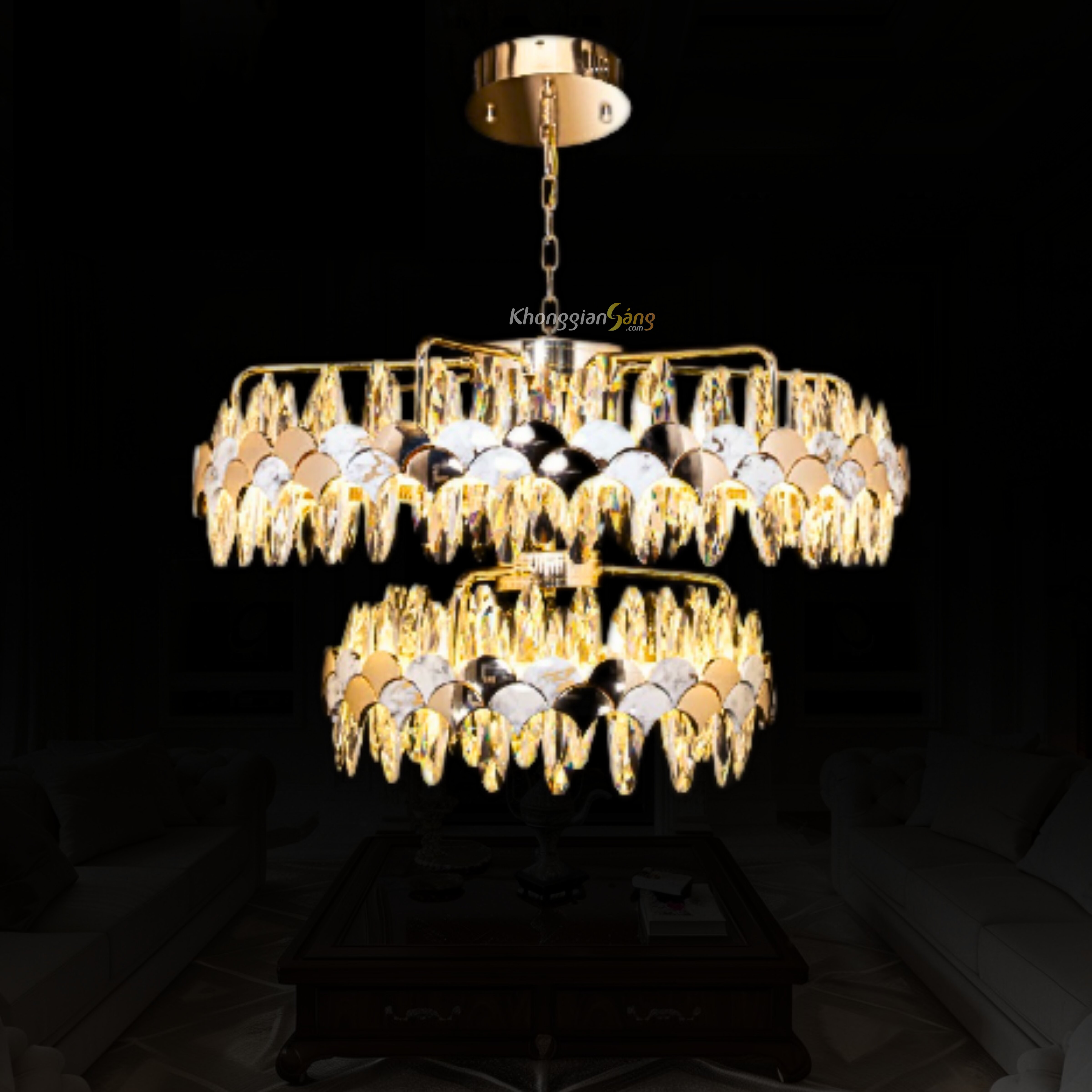 ĐÈN CHÙM PHA LÊ (D500mm x H800mm) TH-8459