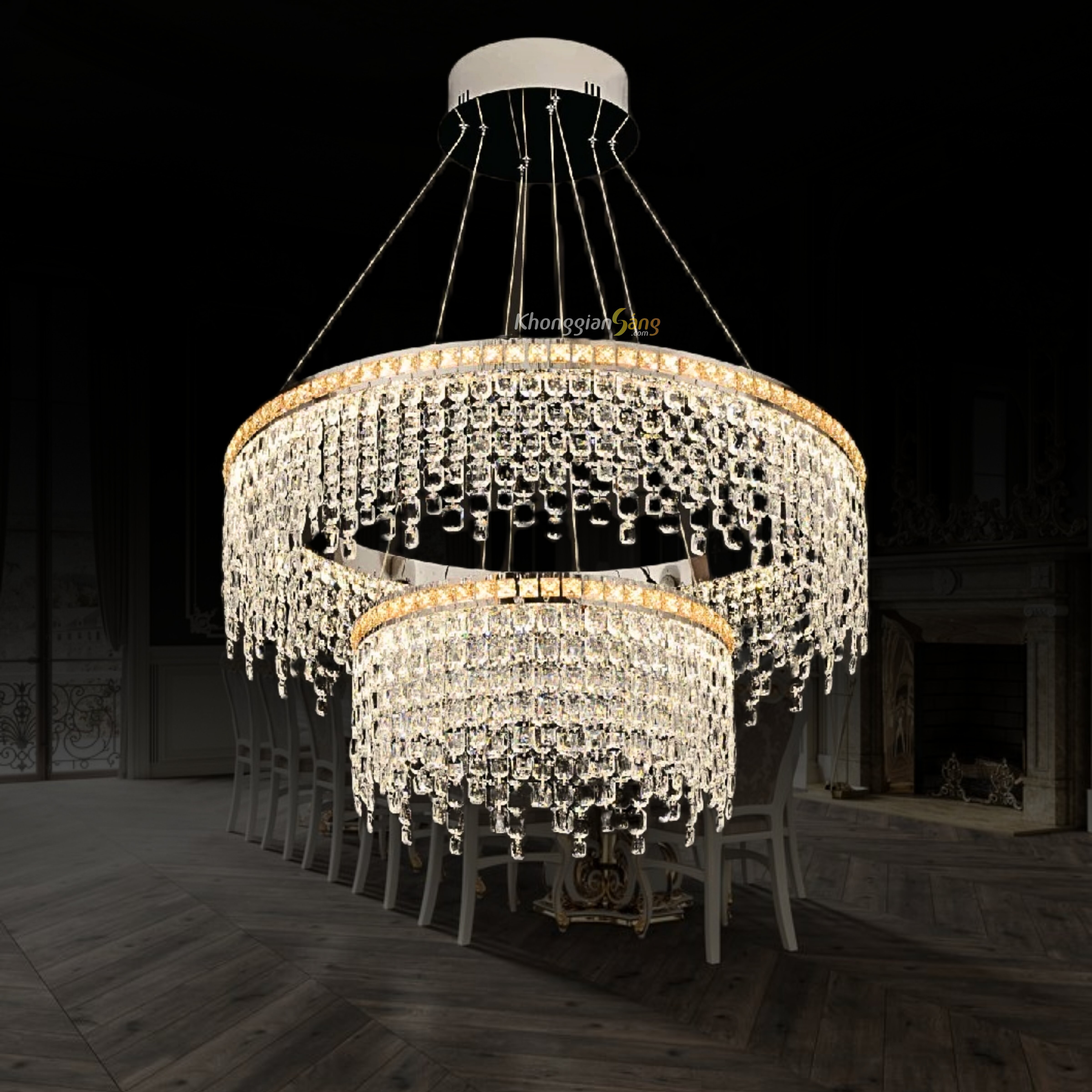 ĐÈN CHÙM THẢ (D600mm + D350mm x H1100mm) TH-8802