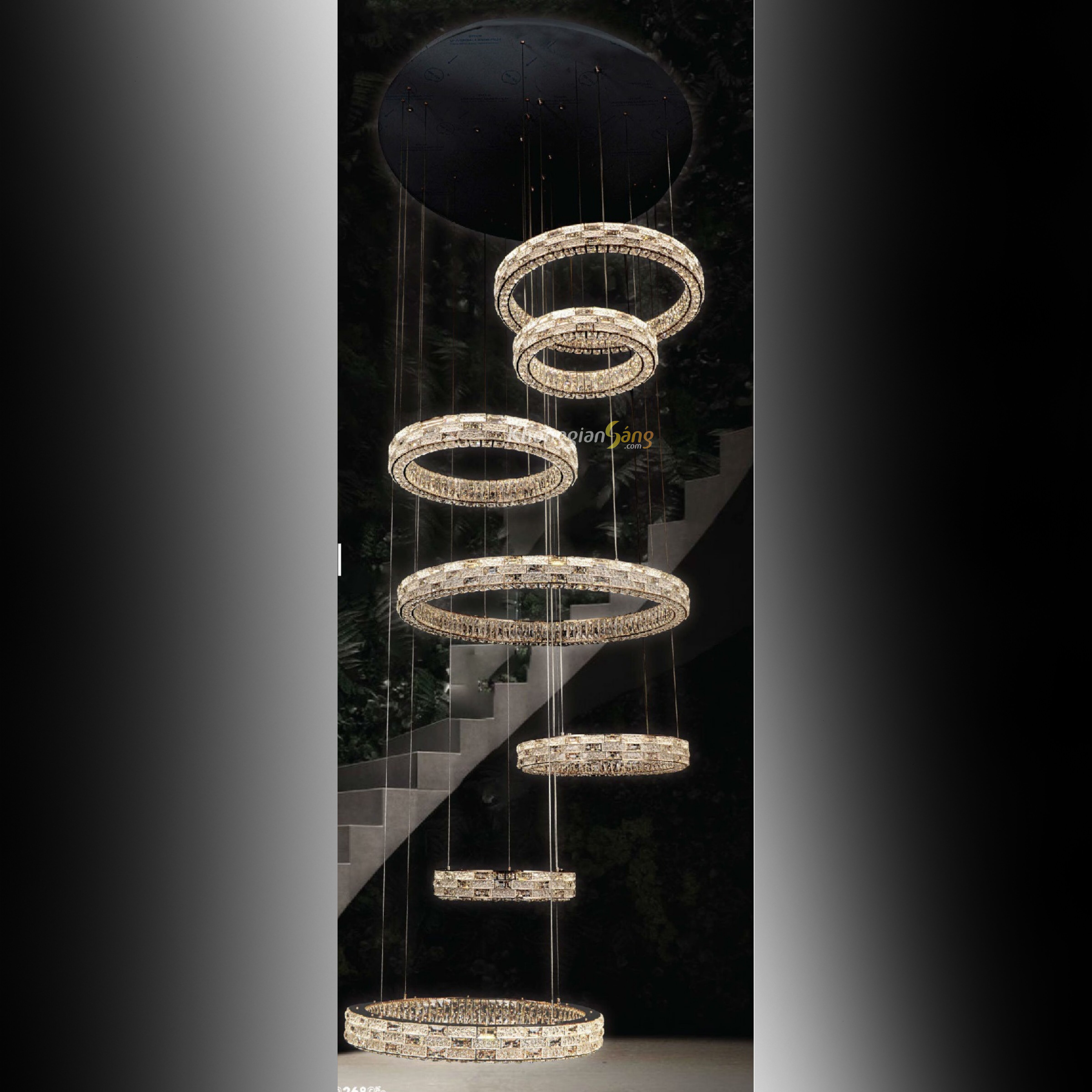 ĐÈN CHÙM THẢ (D770mm + D470mm + D600mm + D970mm + D600mm + D470mm +D770mm x H3700mm) TH-8809