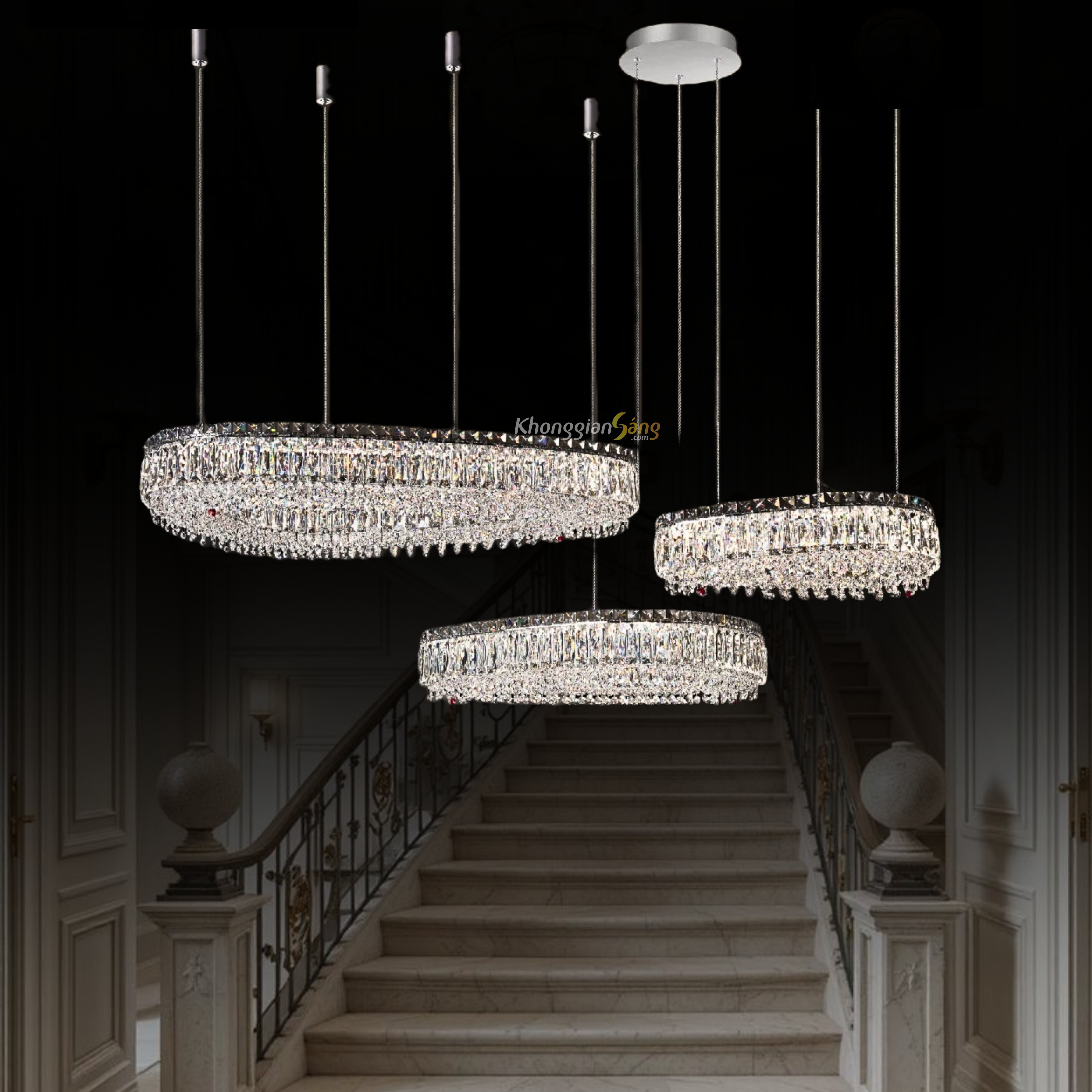 ĐÈN CHÙM THẢ (D900mm + D700mm + D500mm x H200mm) TH-8810