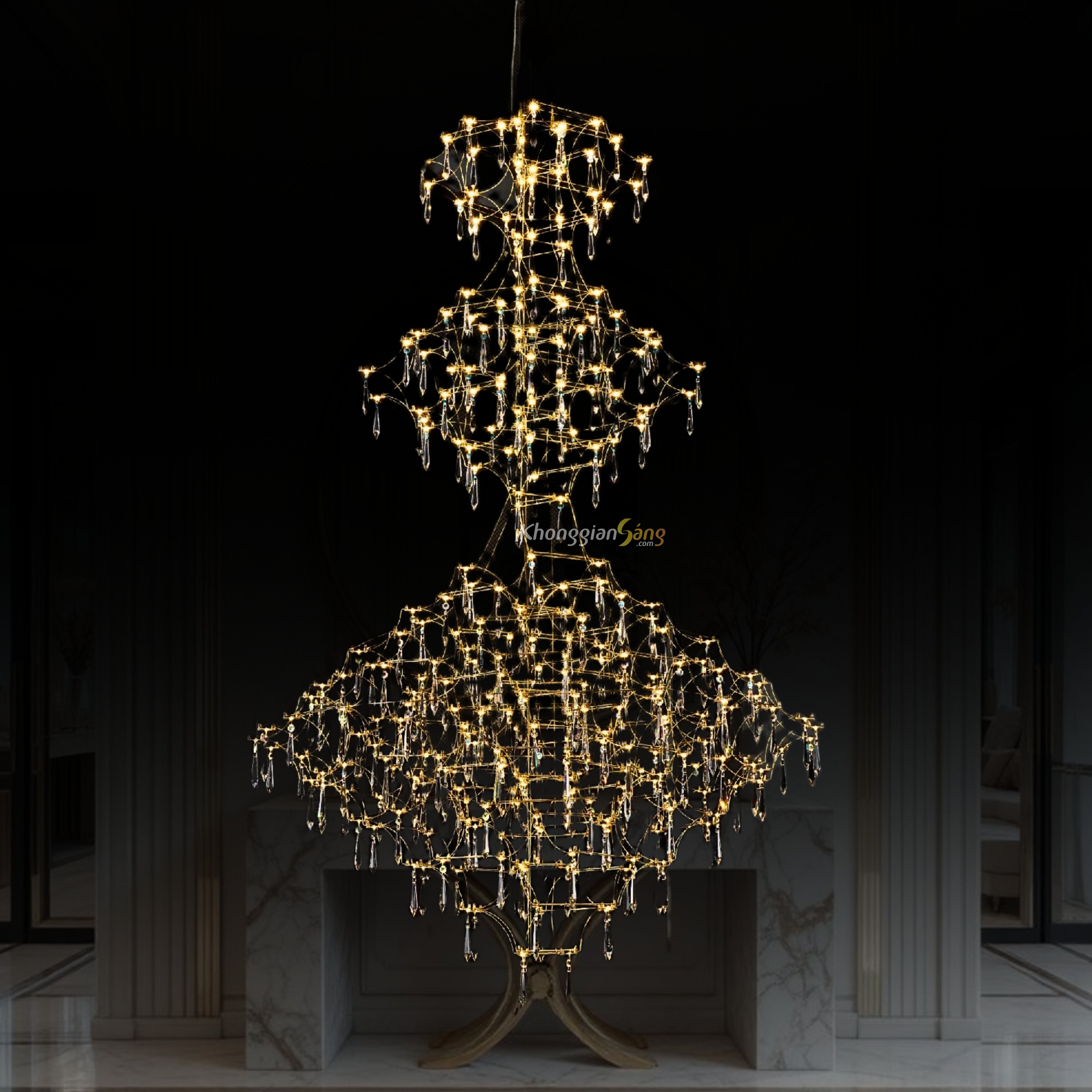 ĐÈN CHÙM PHA LÊ (D600mm + D800mm +D1300mm x H1900mm) TH-8817