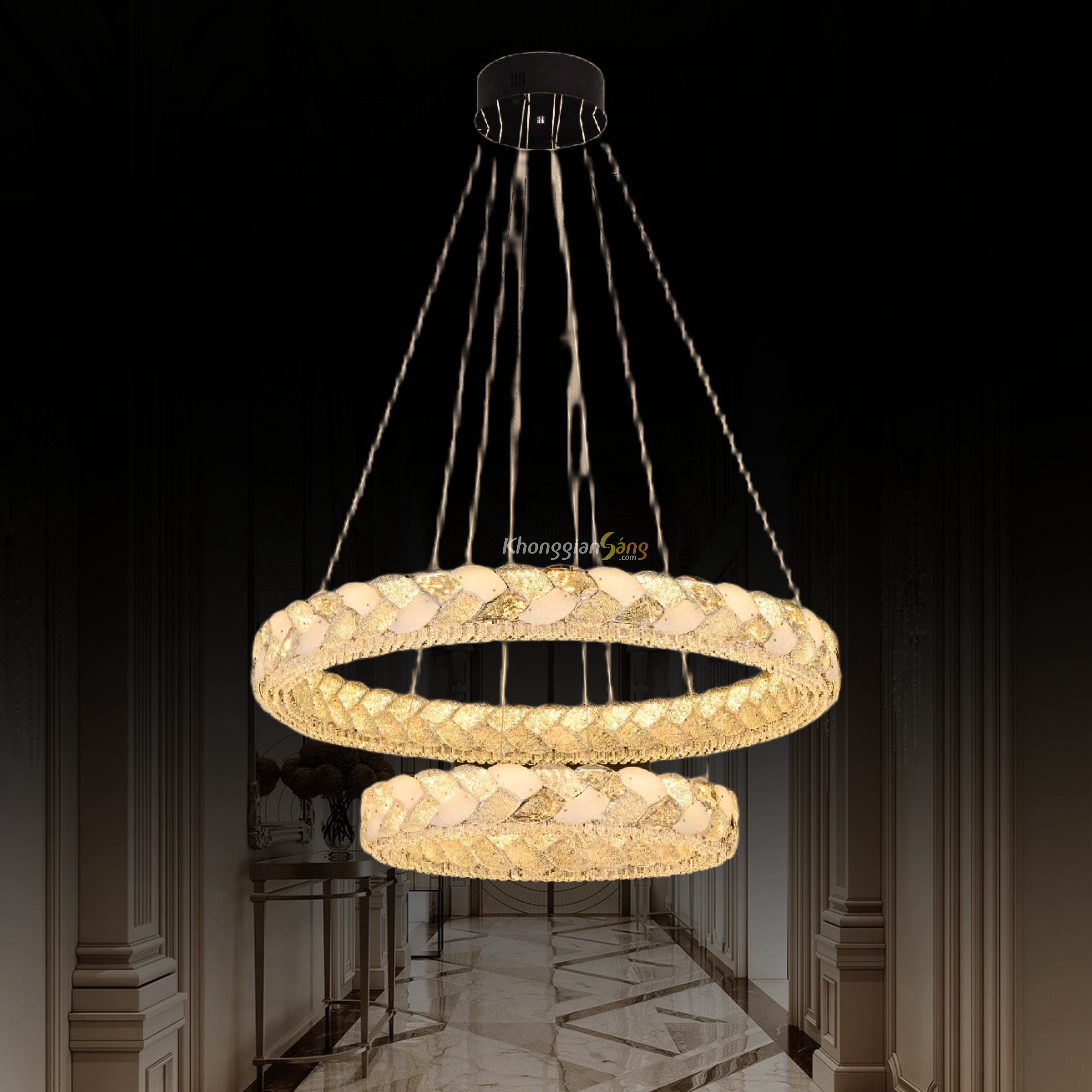 ĐÈN CHÙM PHA LÊ (D800mm + D500mm x H290mm) TH-8821