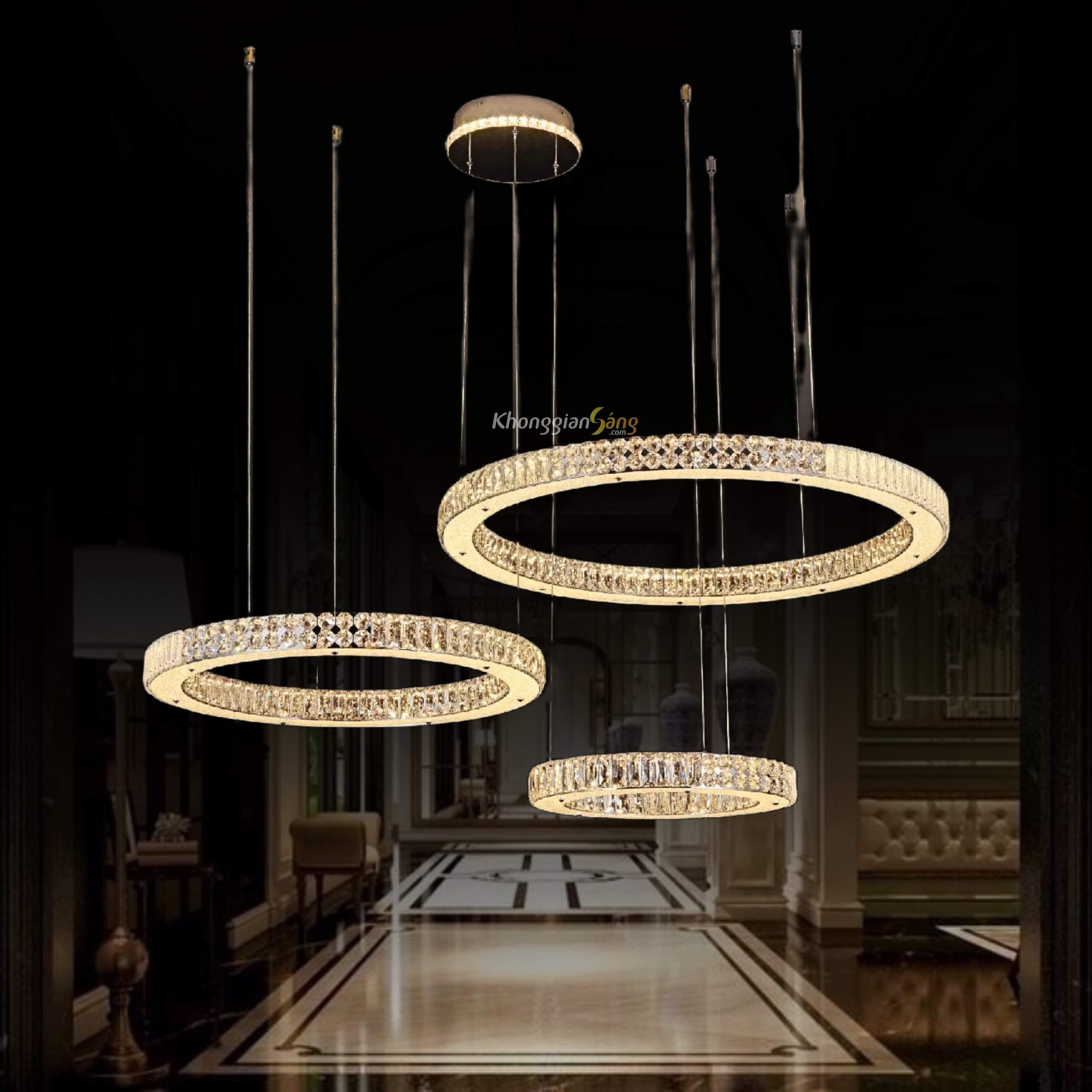 ĐÈN CHÙM THẢ (D400mm + D600mm + D800mm x H55mm) TH-8822