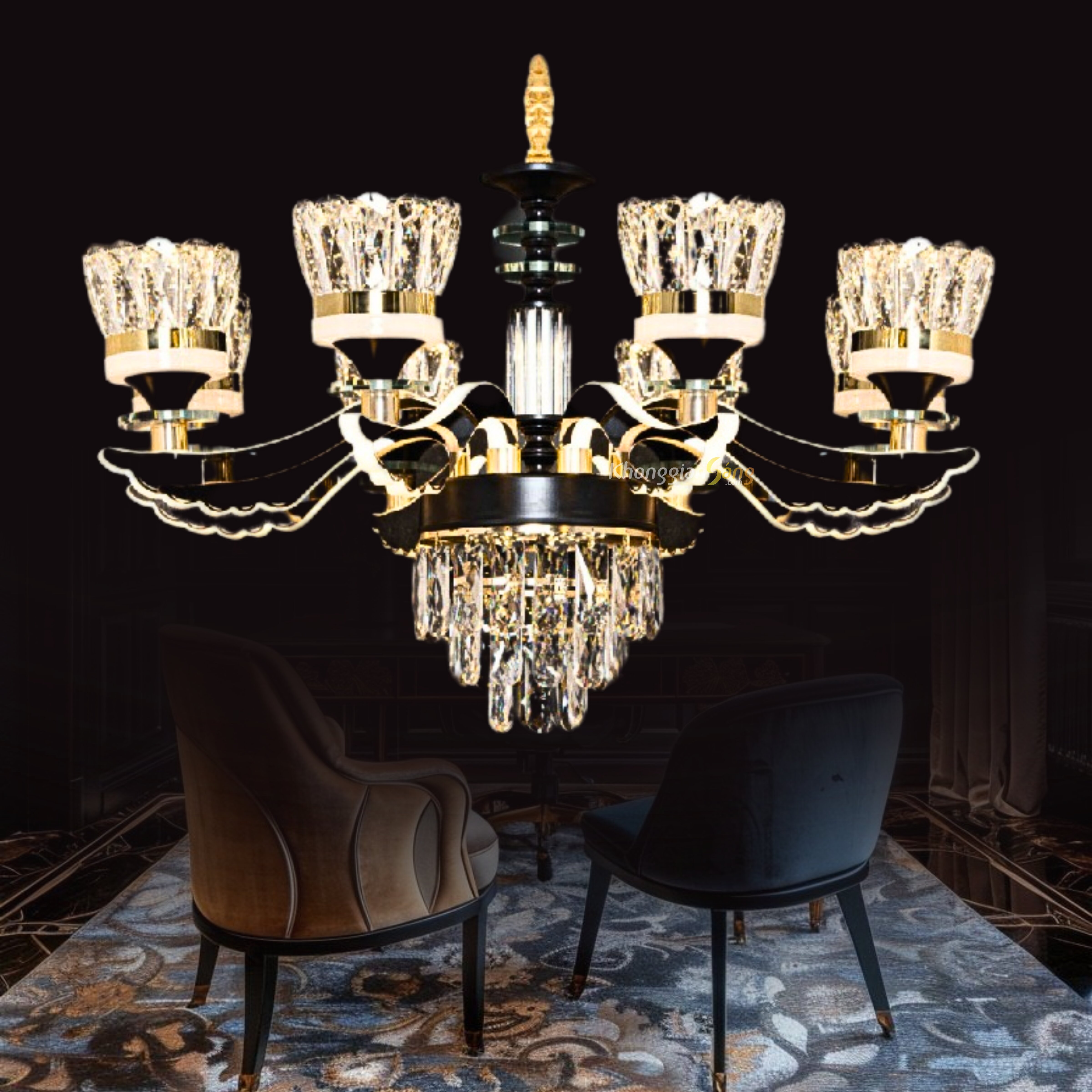 ĐÈN CHÙM PHA LÊ (D750mm x H950mm) CNQT-299