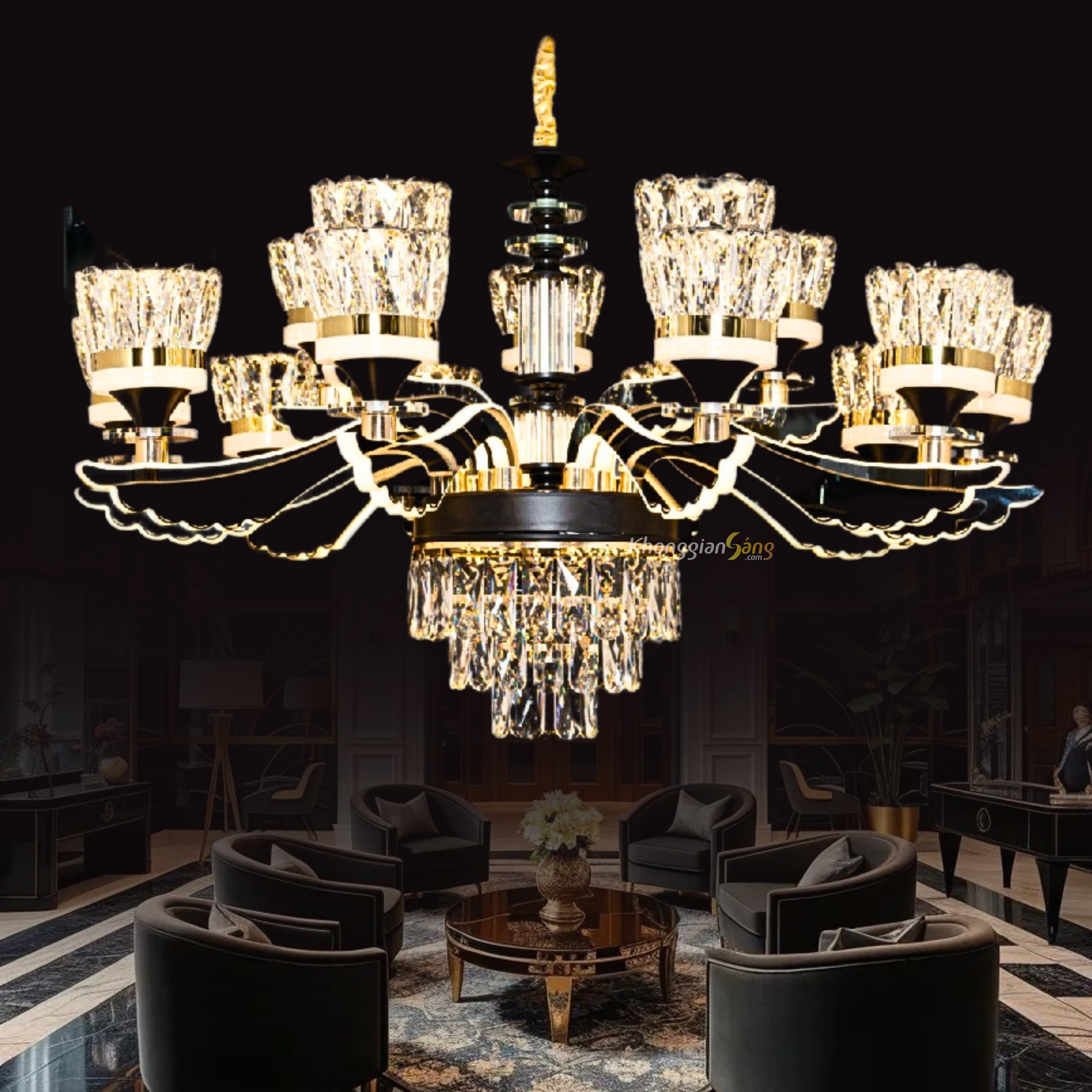 ĐÈN CHÙM PHA LÊ (D900mm x H1000mm) CNQT-300