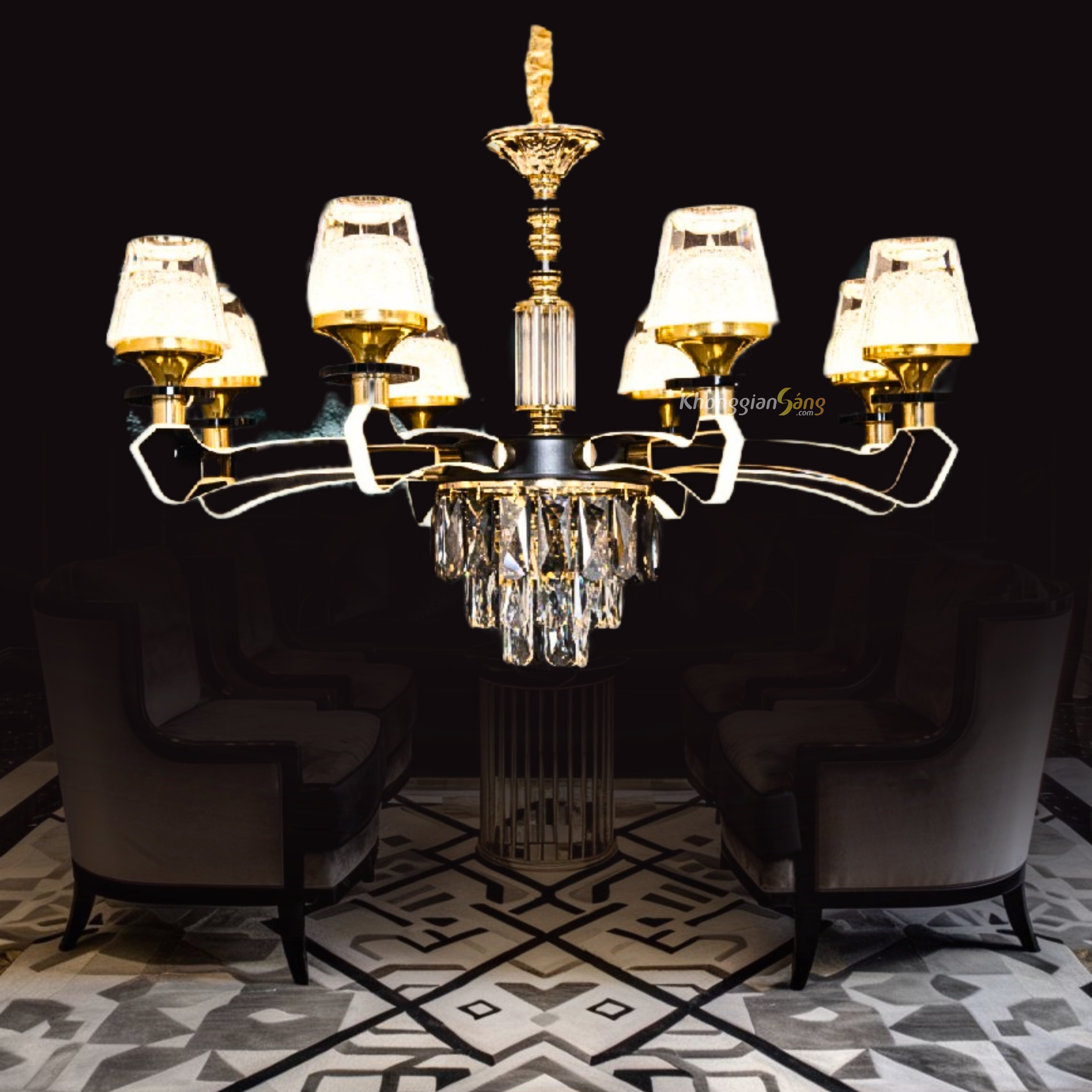 ĐÈN CHÙM PHA LÊ (D800mm x H900mm) CNQT-302