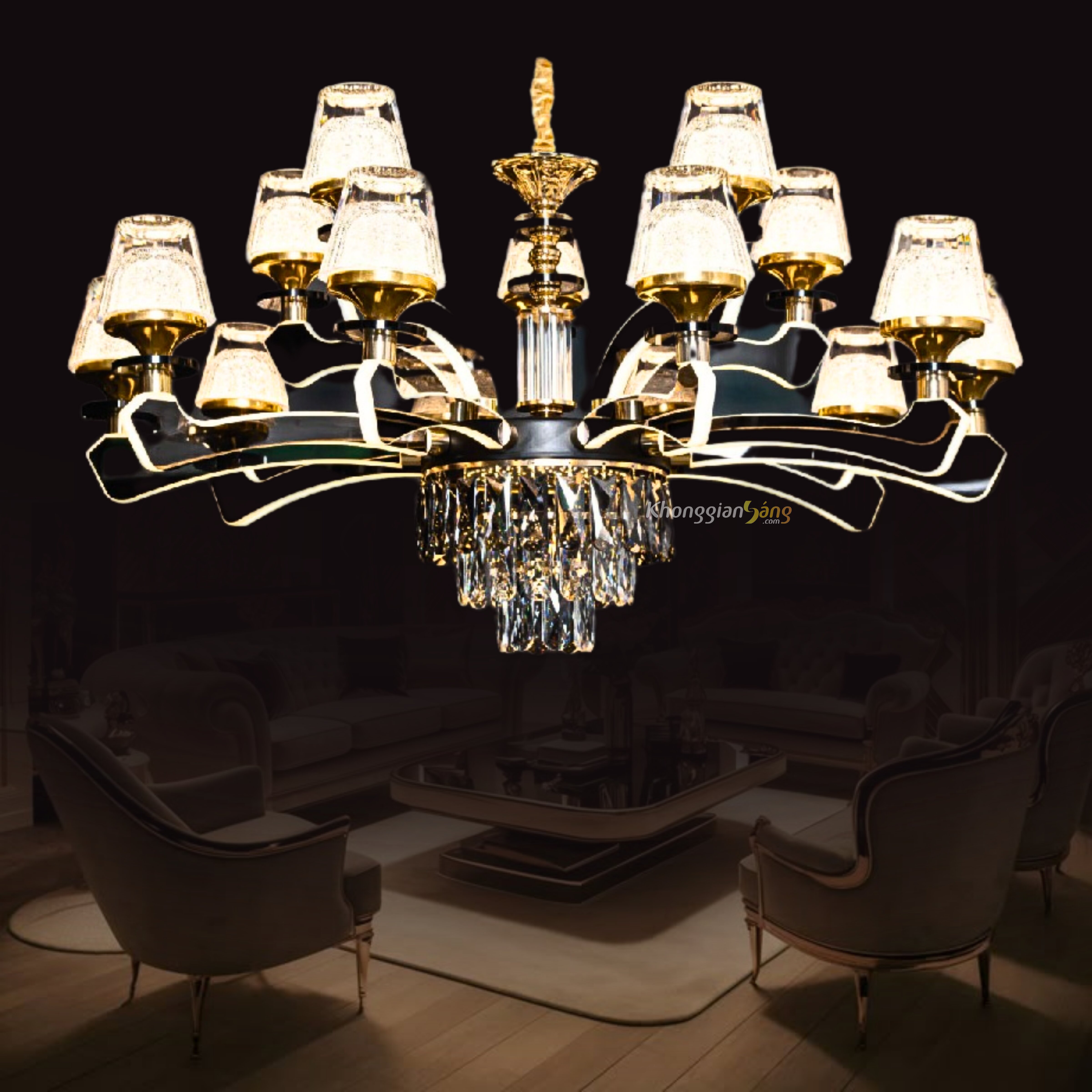 ĐÈN CHÙM PHA LÊ (D950mm x H100mm) CNQT-303