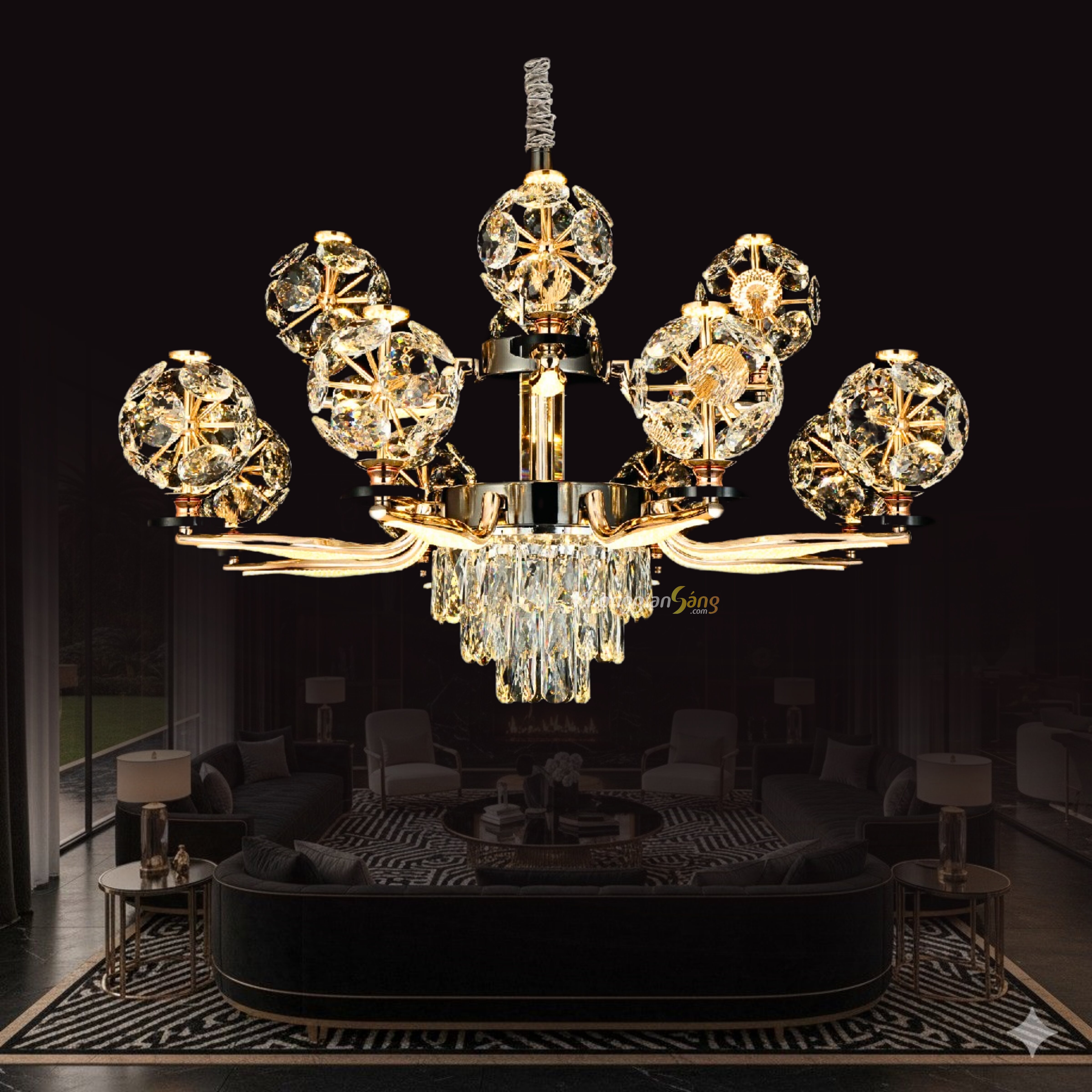 ĐÈN CHÙM PHA LÊ (D950mm x H500mm) CNQT-393