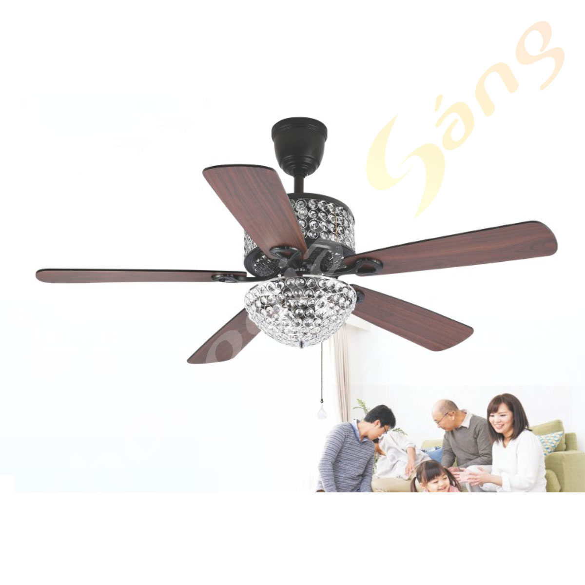 ĐÈN QUẠT CÁNH GỖ (D1320mm x H700mm) KGQ-2824