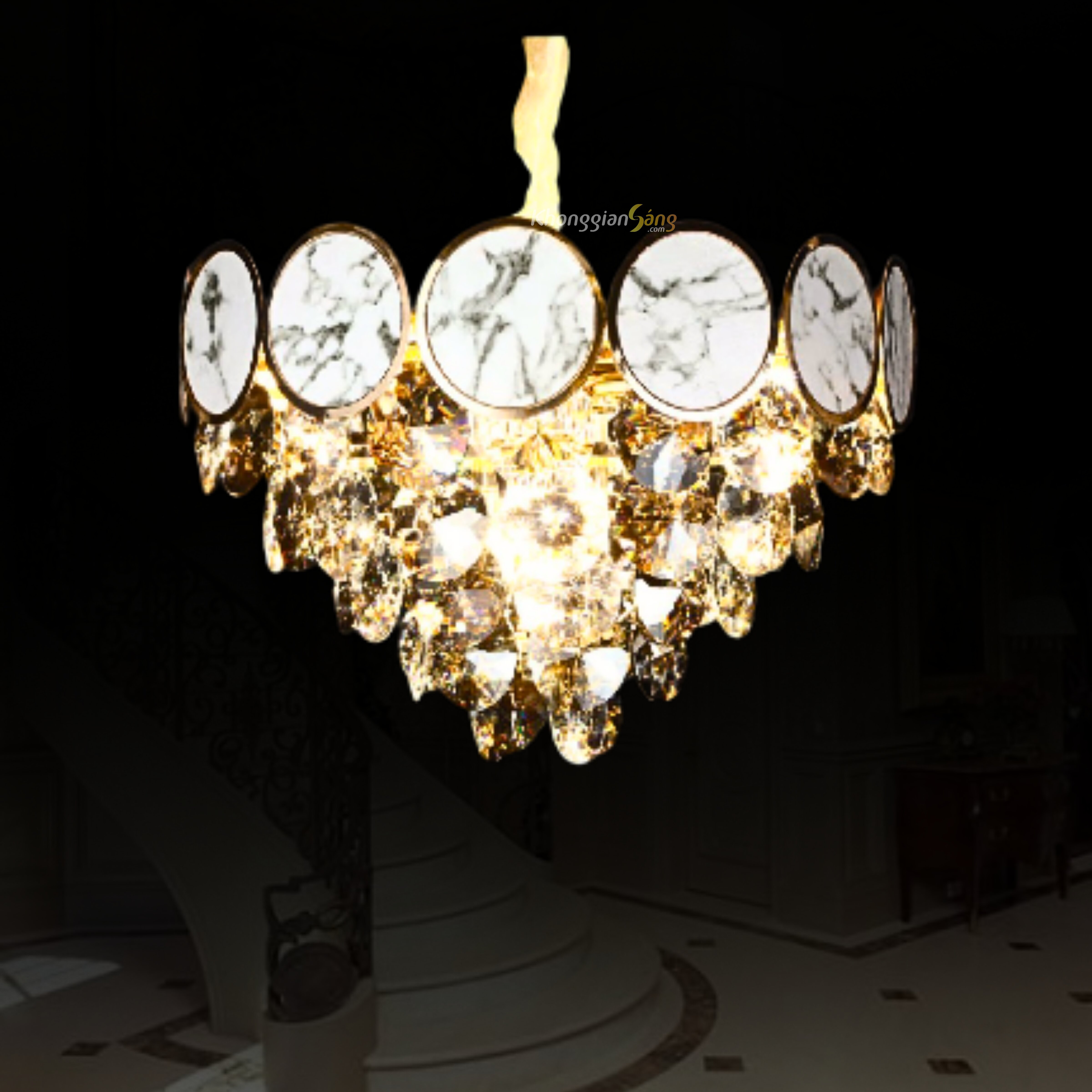 ĐÈN CHÙM PHA LÊ (D600mm x H450mm) TH-8155