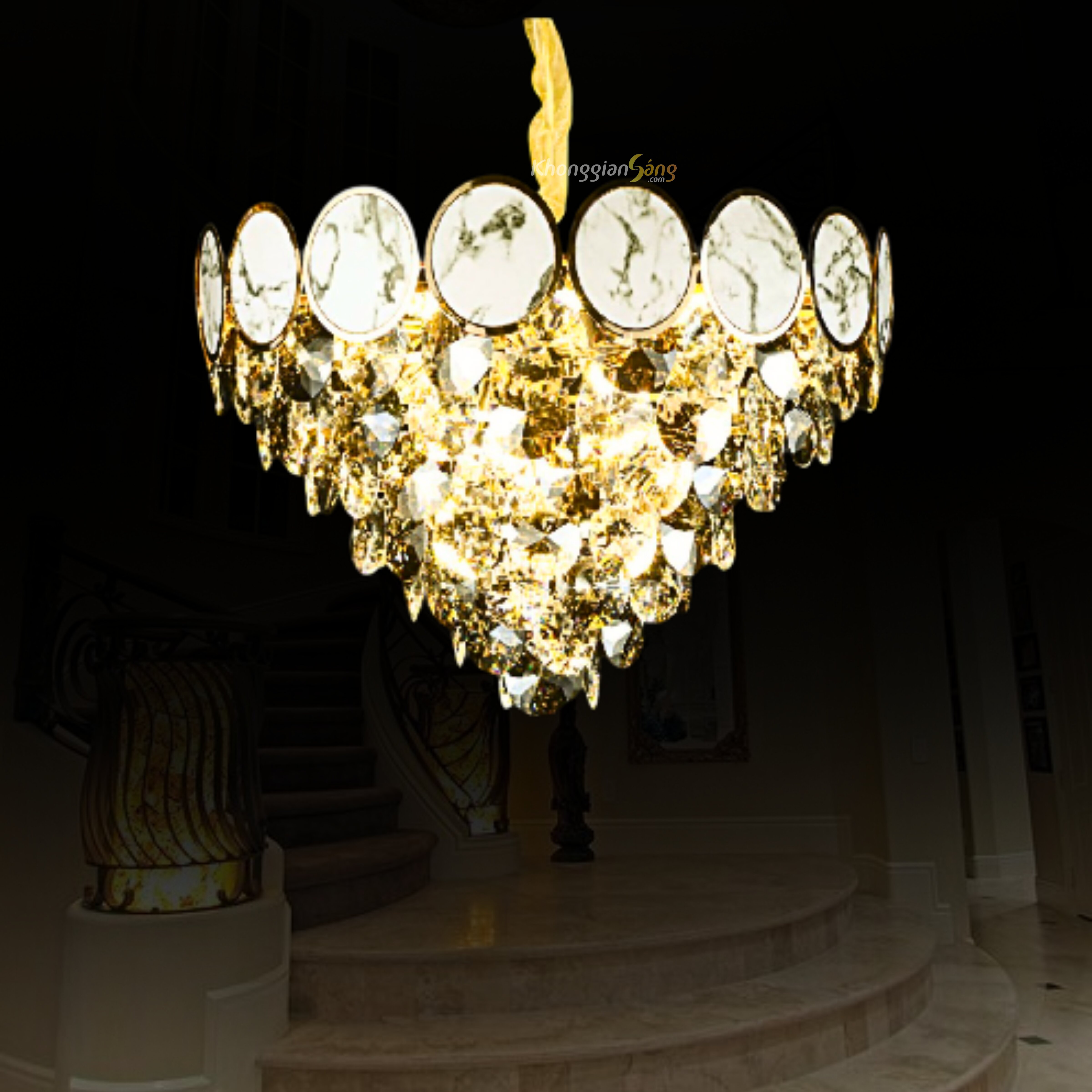 ĐÈN CHÙM PHA LÊ (D800mm x H500mm) TH-8156