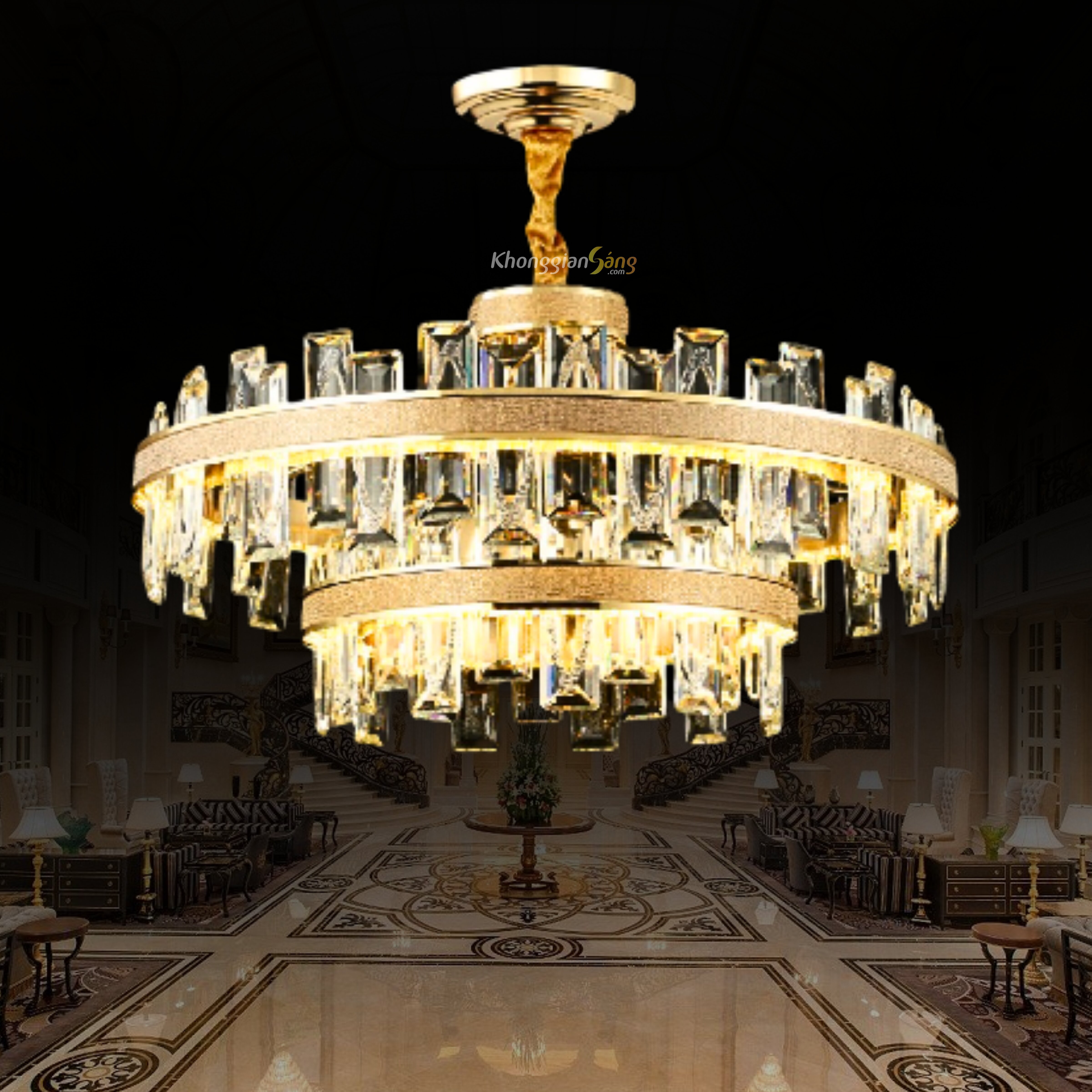 ĐÈN CHÙM PHA LÊ (D450mm + D750mm x H1200mm) TH-8276