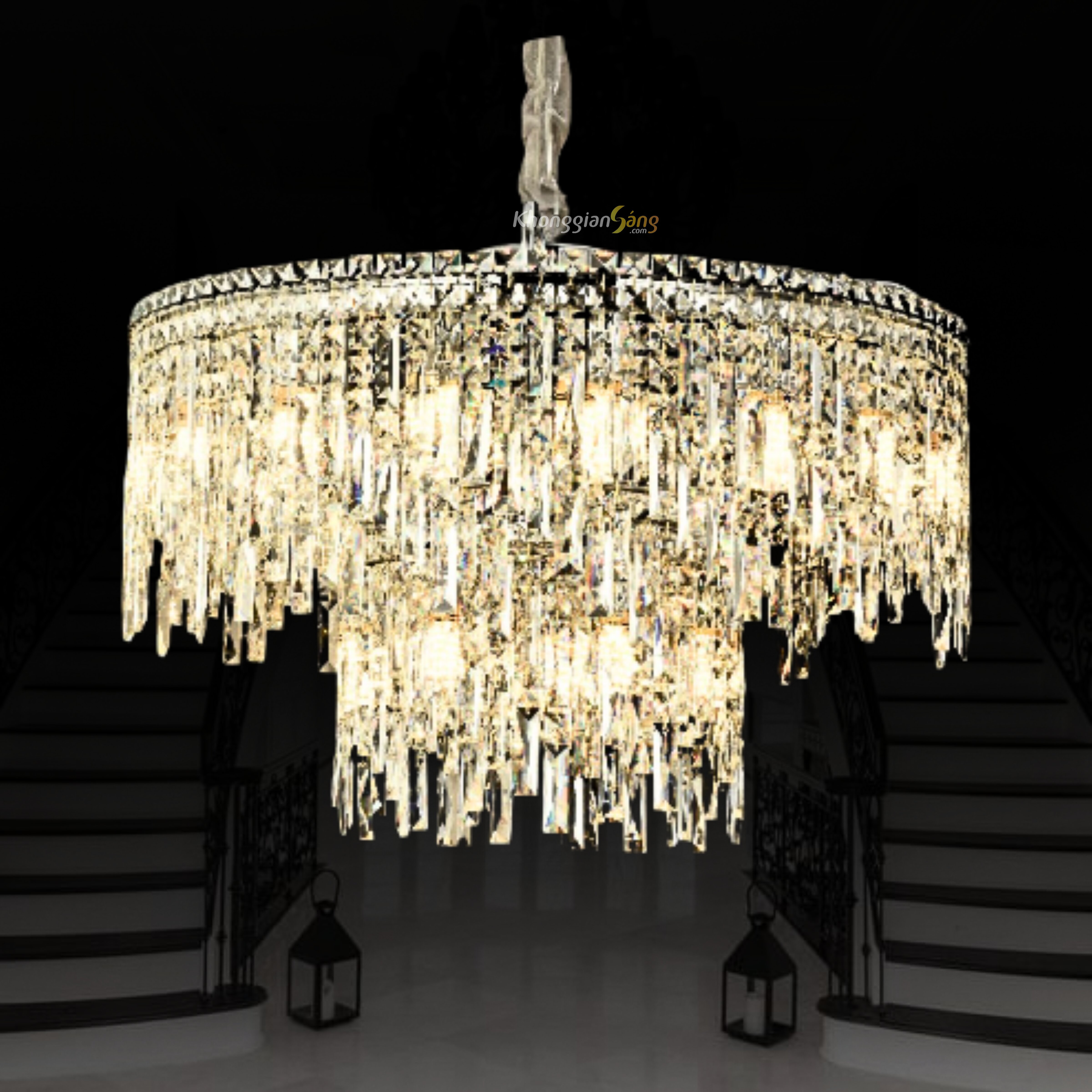 ĐÈN CHÙM PHA LÊ (D400mm + D800mm x H1200mm) TH-8503