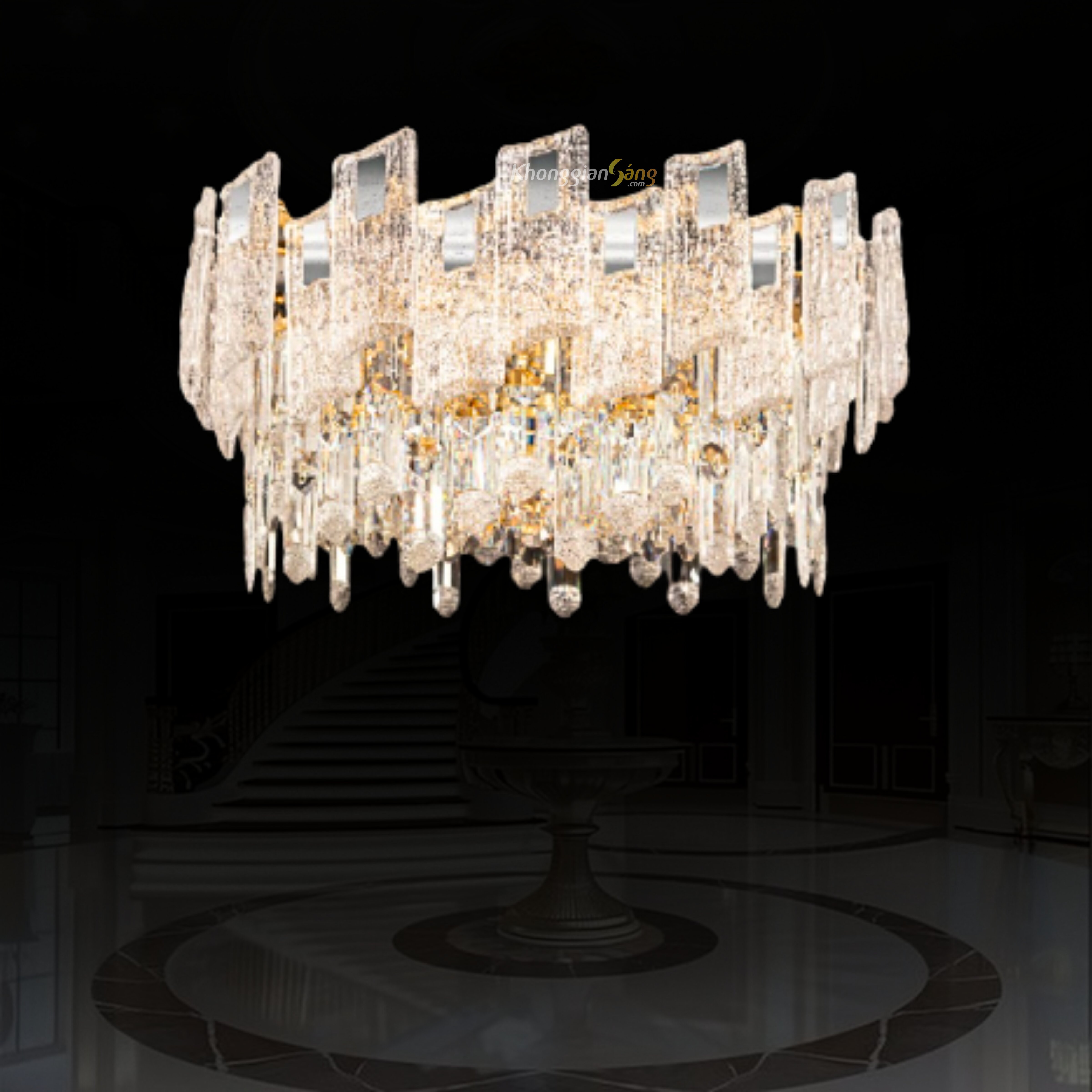 ĐÈN CHÙM PHA LÊ (D580mm x H290mm) TH-8637