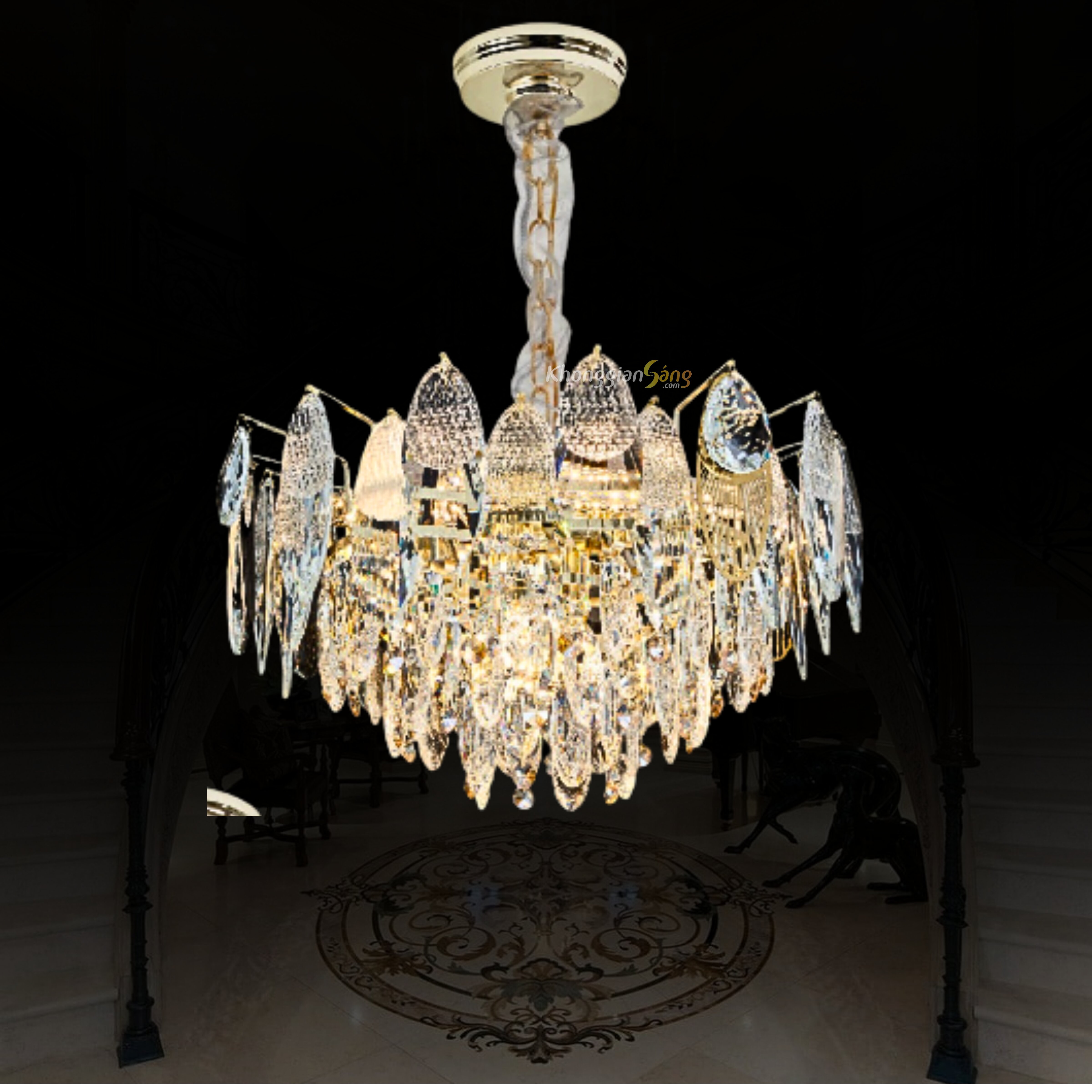 ĐÈN CHÙM PHA LÊ (D580mm x H290mm) TH-8614