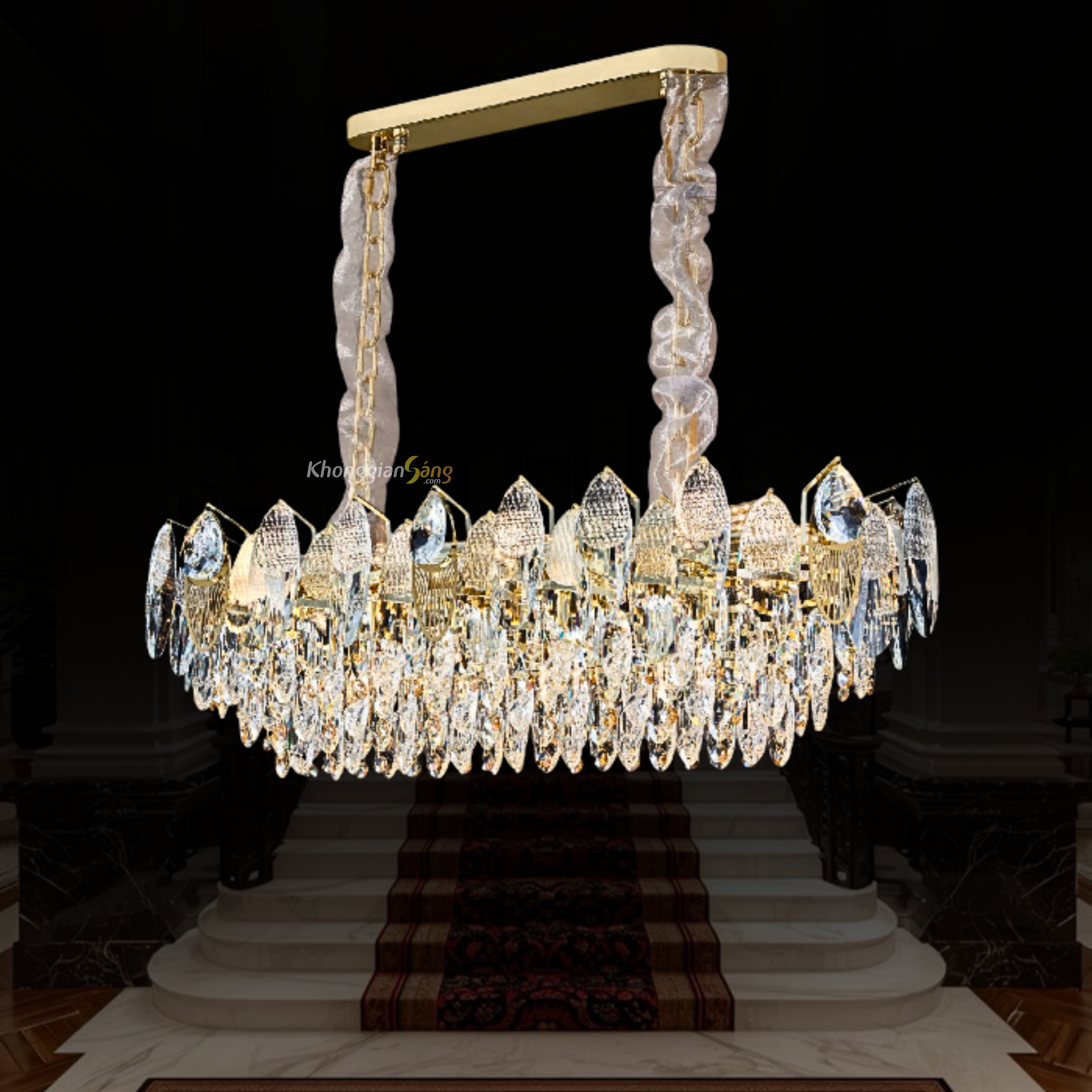 ĐÈN CHÙM PHA LÊ (N900mm x R350mm x H290mm) TH-8616