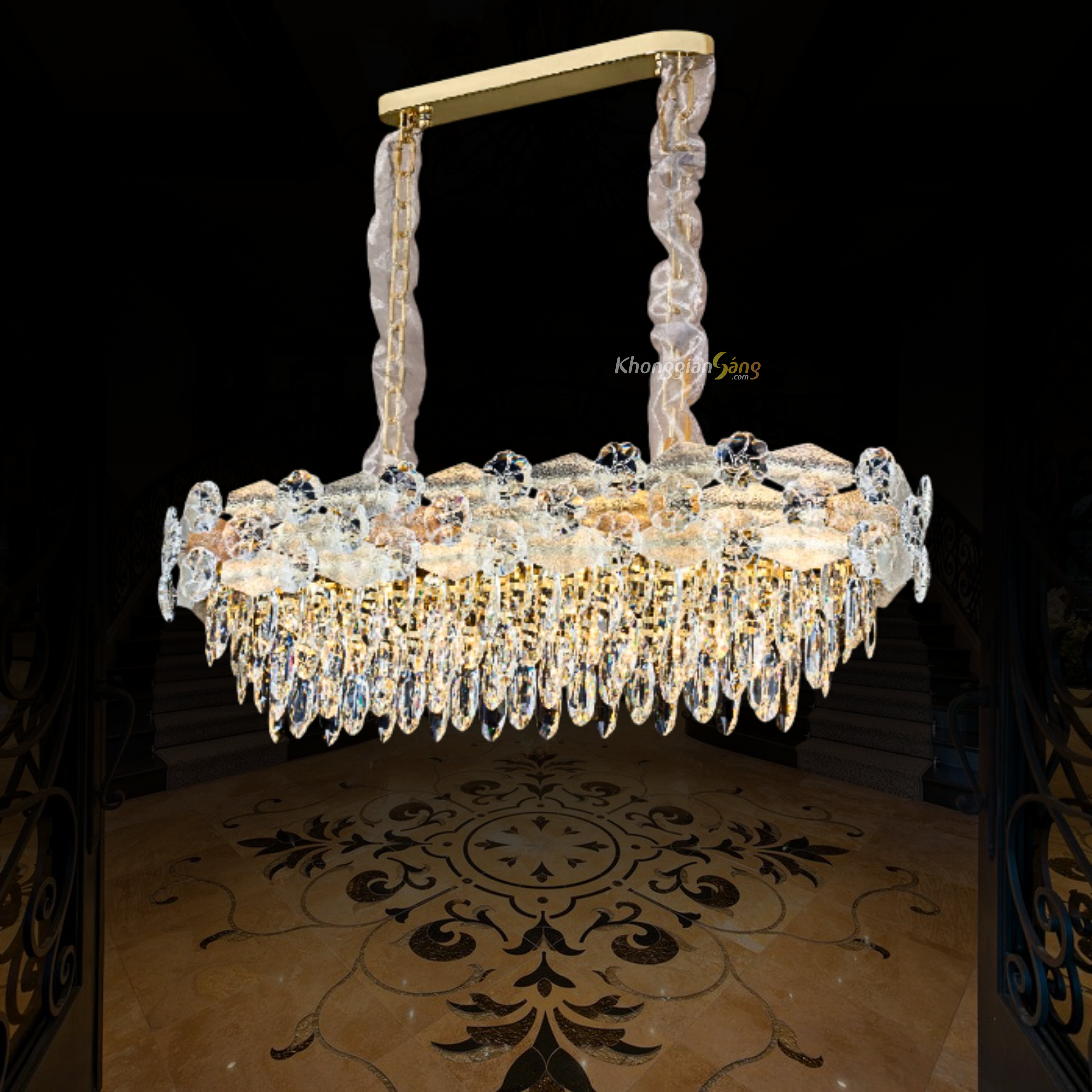 ĐÈN CHÙM PHA LÊ (N900mm x R350mm x H290mm) TH-8619