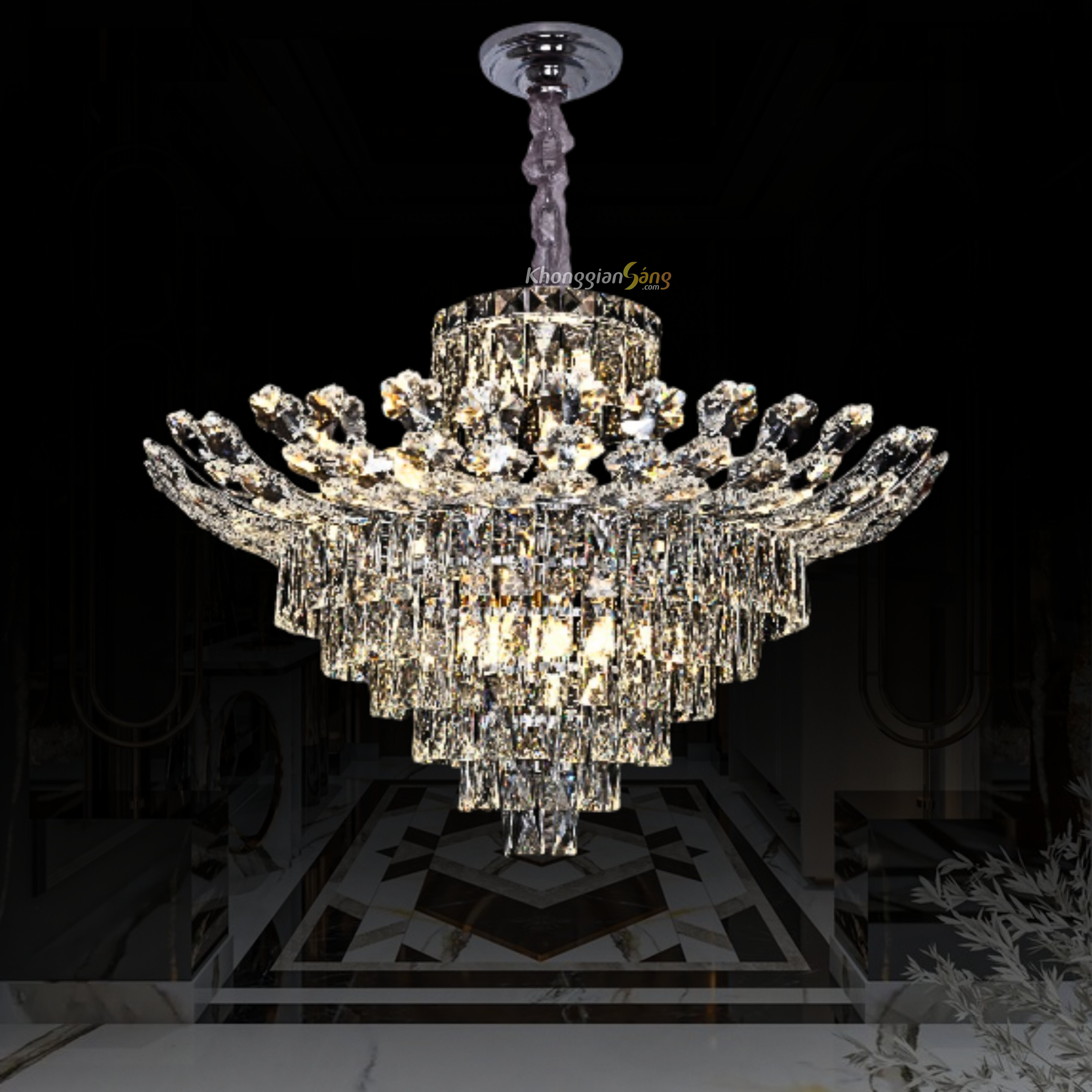 ĐÈN CHÙM PHA LÊ (D800mm x H500mm) TH-8621