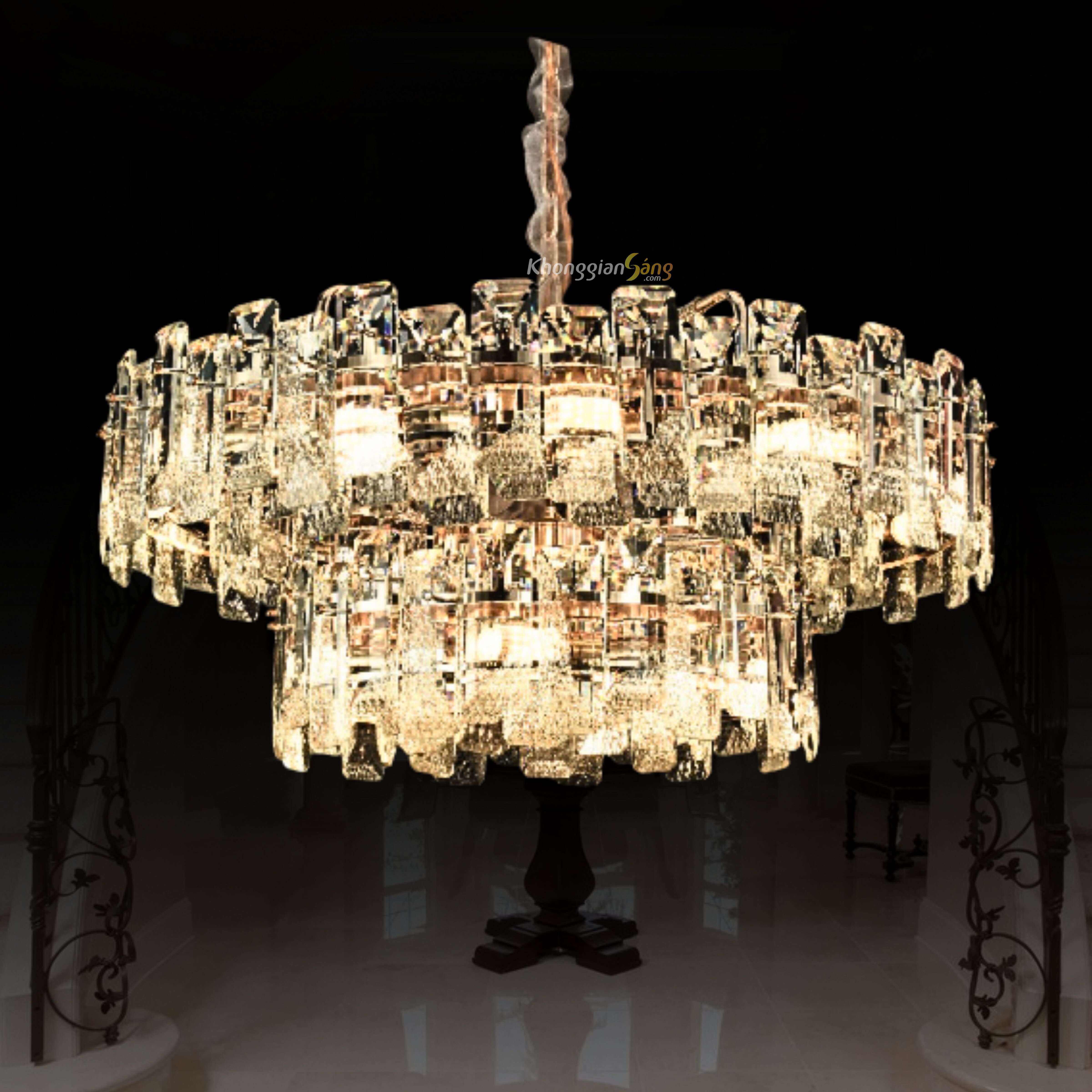 ĐÈN CHÙM PHA LÊ (D800mm + D500mm x H380mm) TH-8624