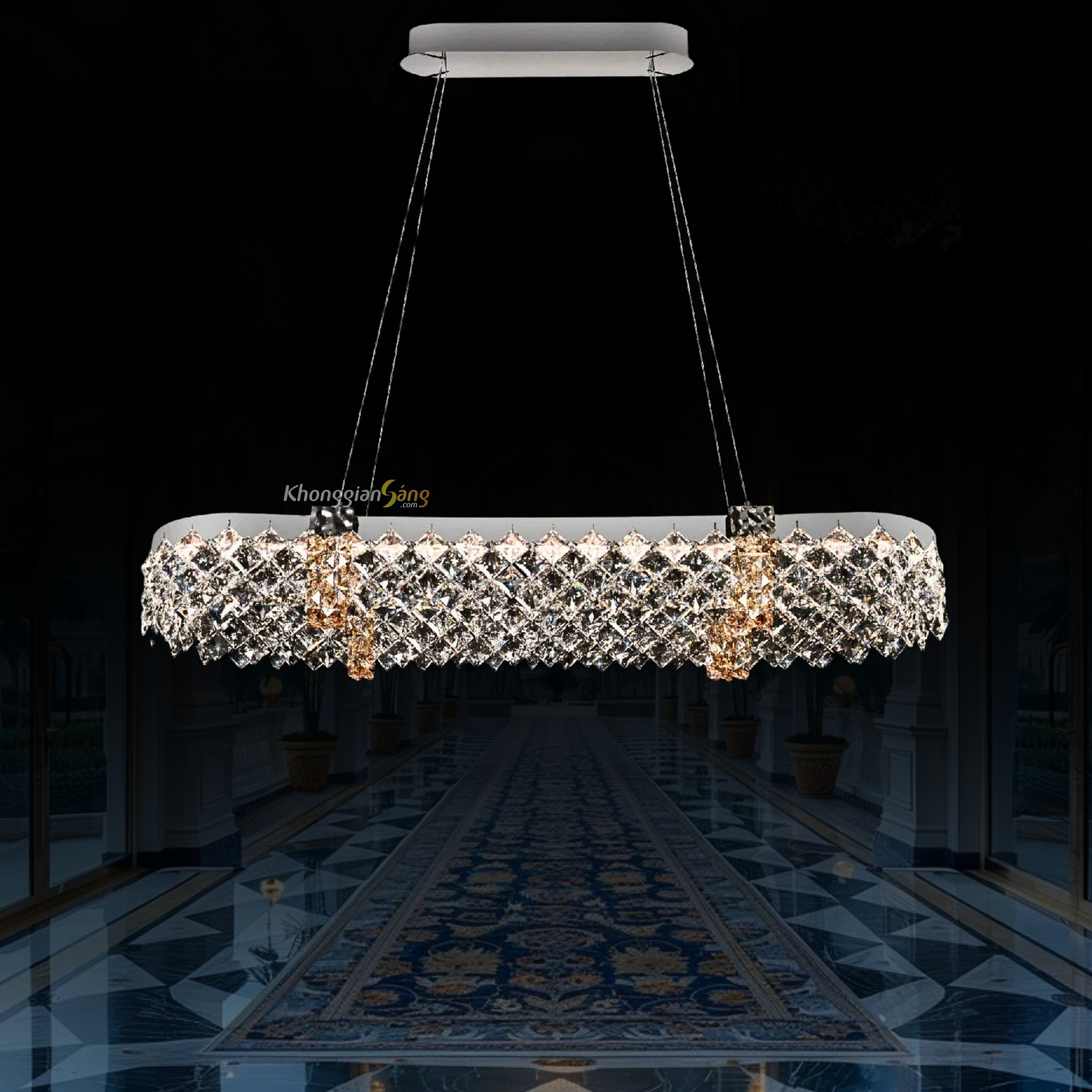 ĐÈN CHÙM PHA LÊ (N900mm x R300mm x C300mm) TH-8665