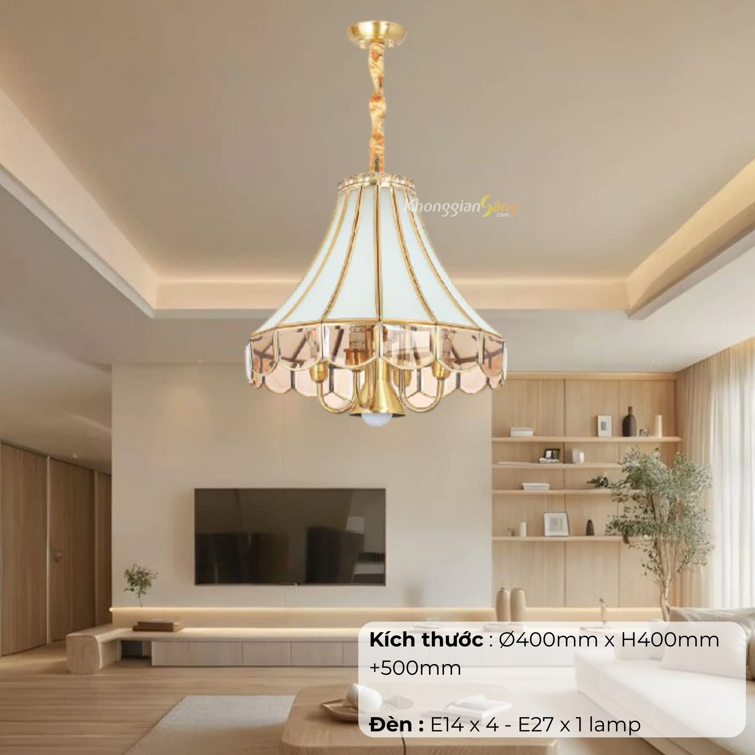 ĐÈN CHÙM CHÙM ĐỒNG (D400mm x H400mm + 500mm) NB 9018