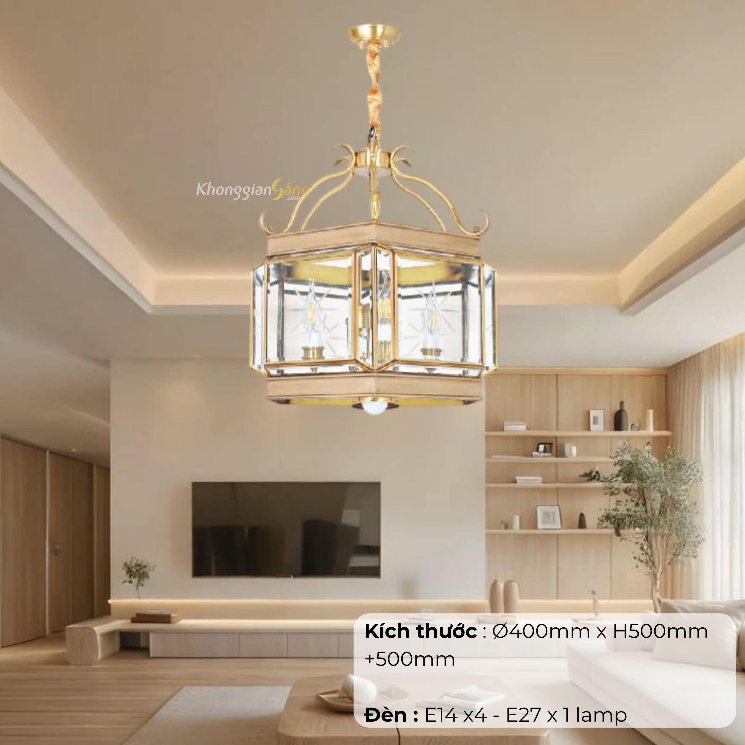ĐÈN CHÙM ĐỒNG (D400mm x H500mm + 500mm) NB 9062