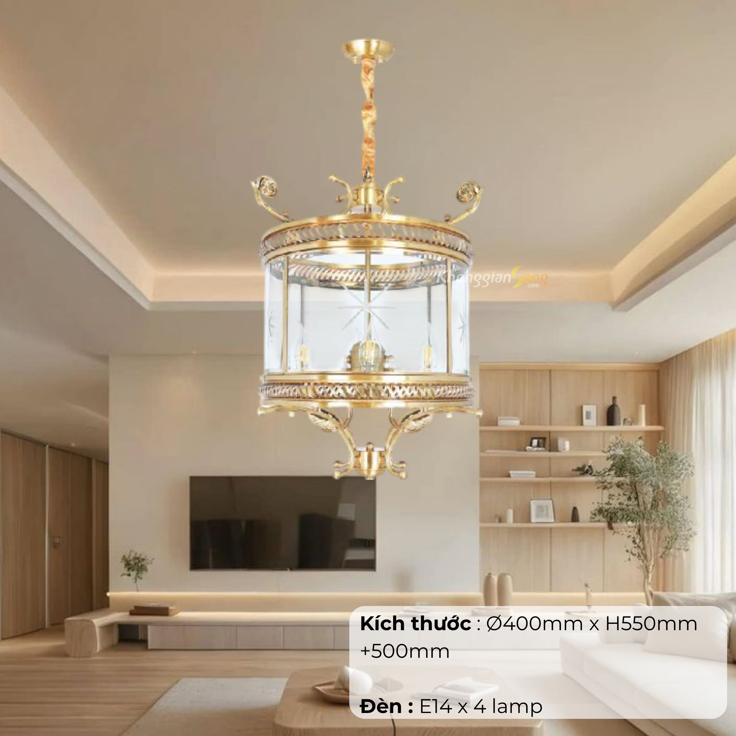 ĐÈN CHÙM ĐỒNG (D350mm x H550mm + 500mm) NB 9068