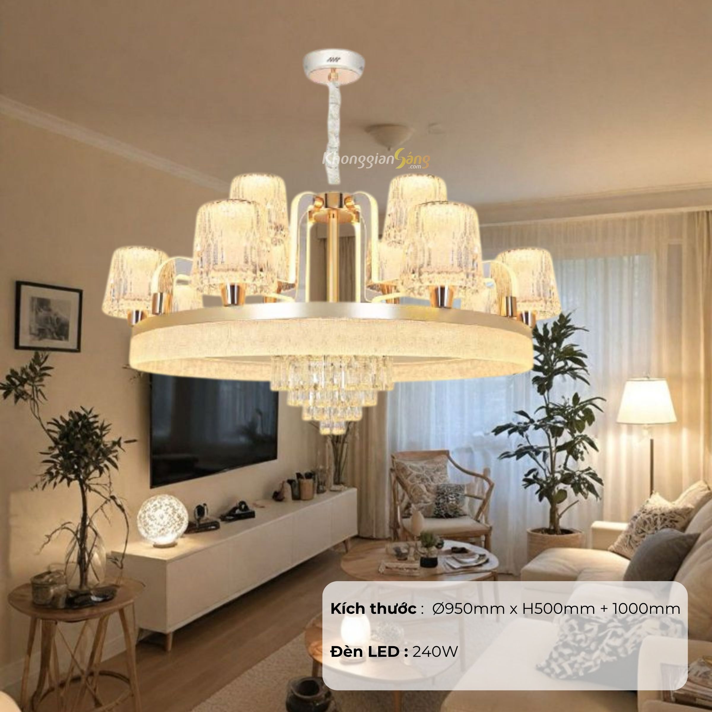 ĐÈN CHÙM CỔ ĐIỂN (D900mm x H500mm + 1000mm) NC 6071/12