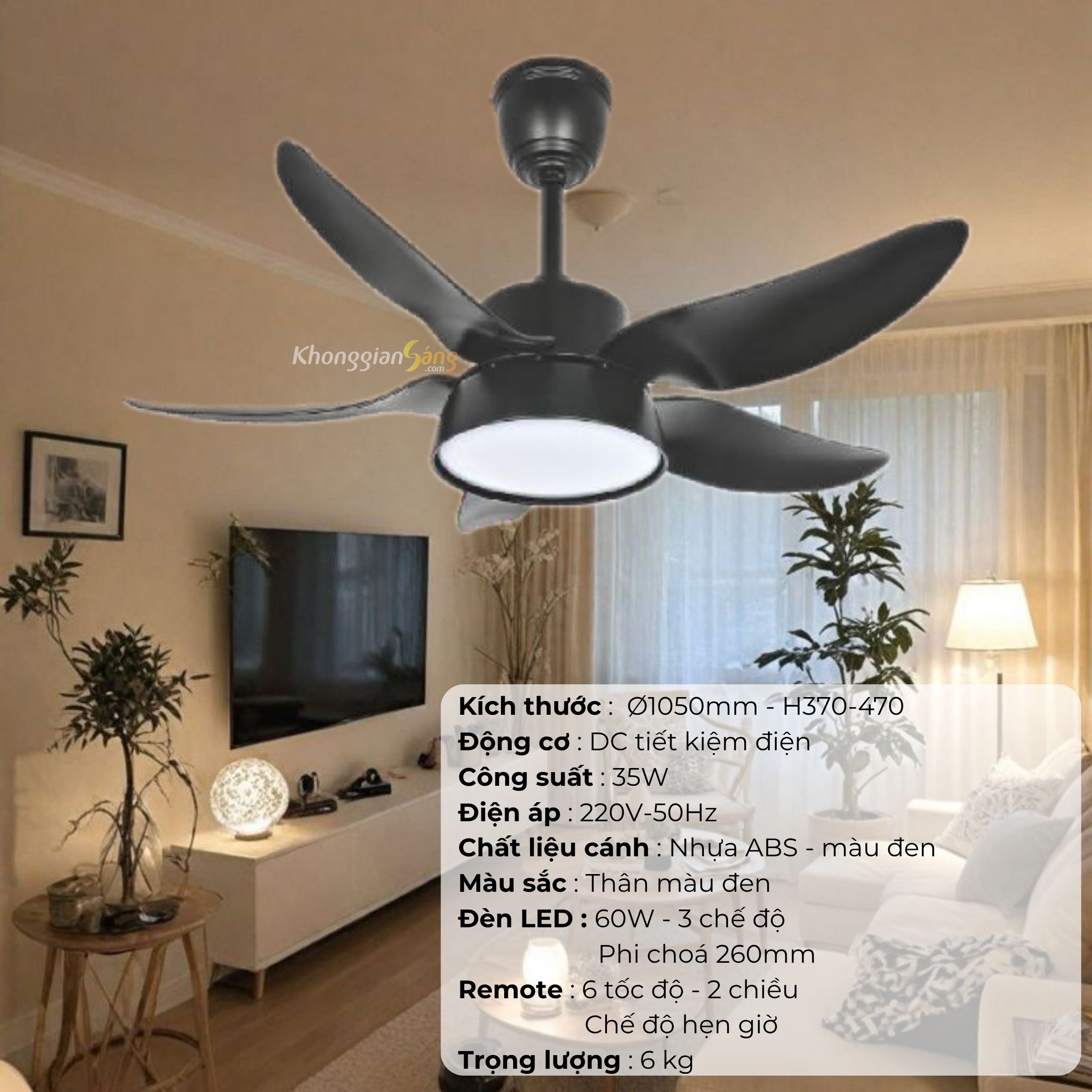 ĐÈN QUẠT CÁNH NHỰA  ABS (D1050mm - H370mm-470mm) NQ-110