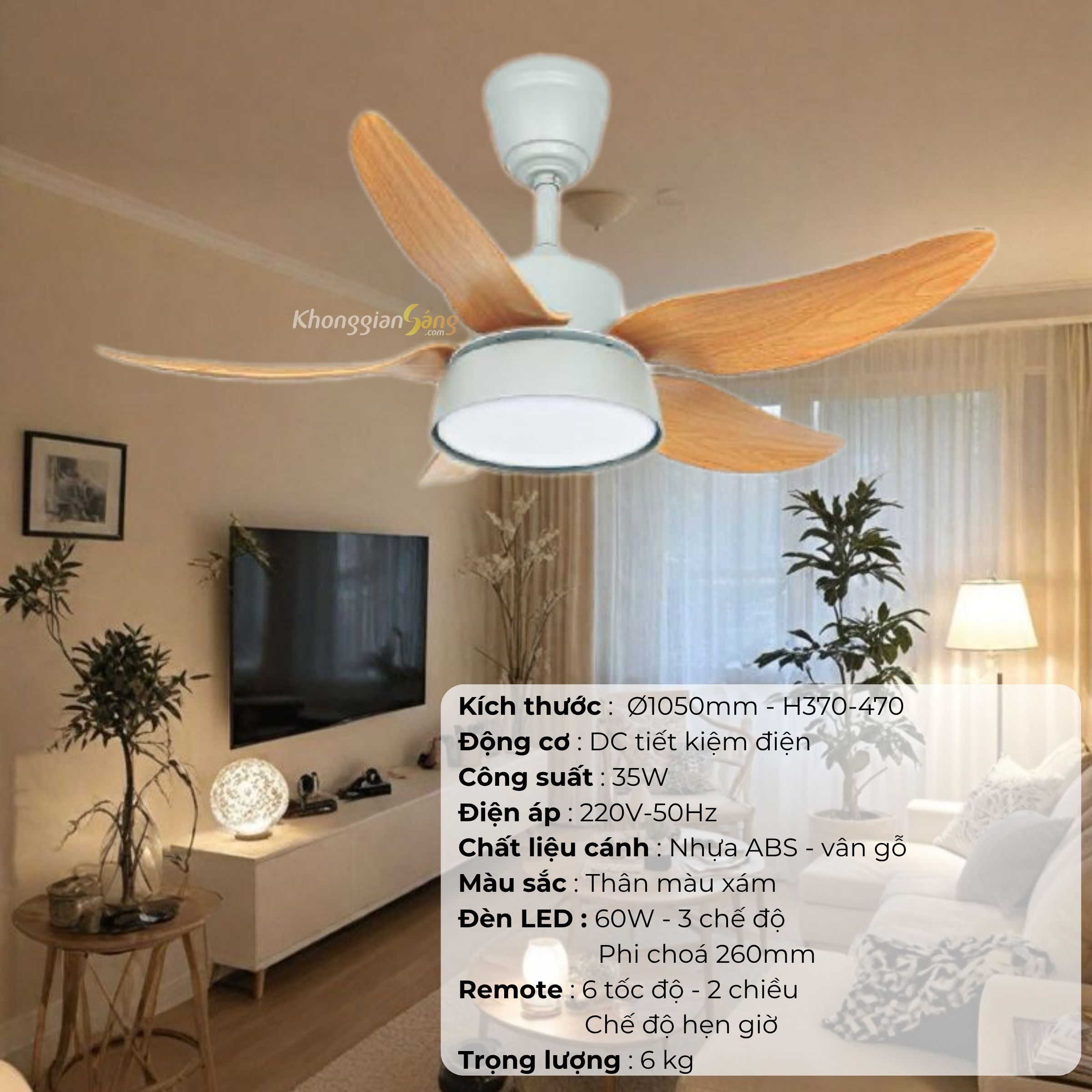 ĐÈN QUẠT CÁNH NHỰA  ABS (D1050mm - H370mm-470mm) NQ-111