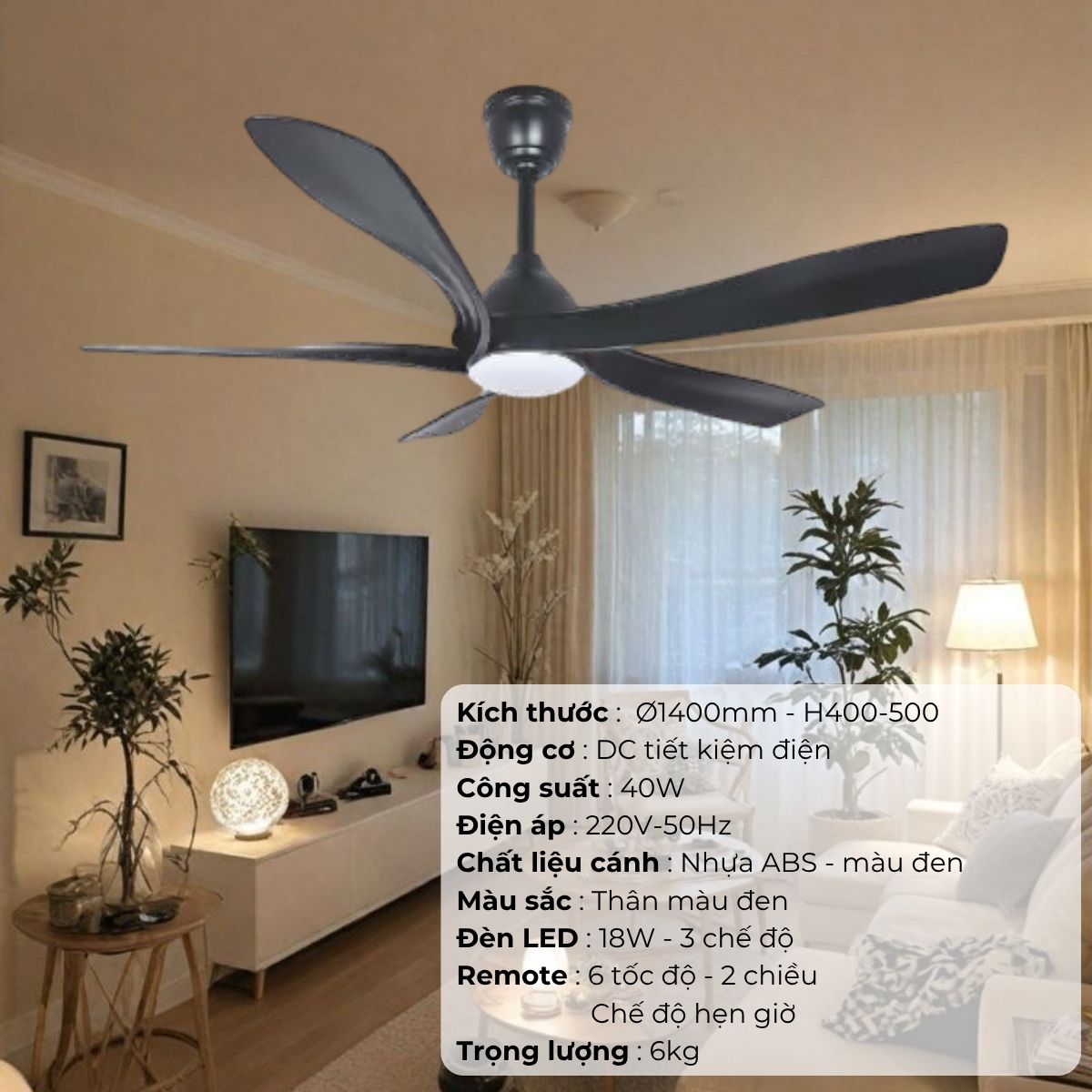 ĐÈN QUẠT CÁNH NHỰA  ABS (D1400mm - H400mm-500mm) NQ-113