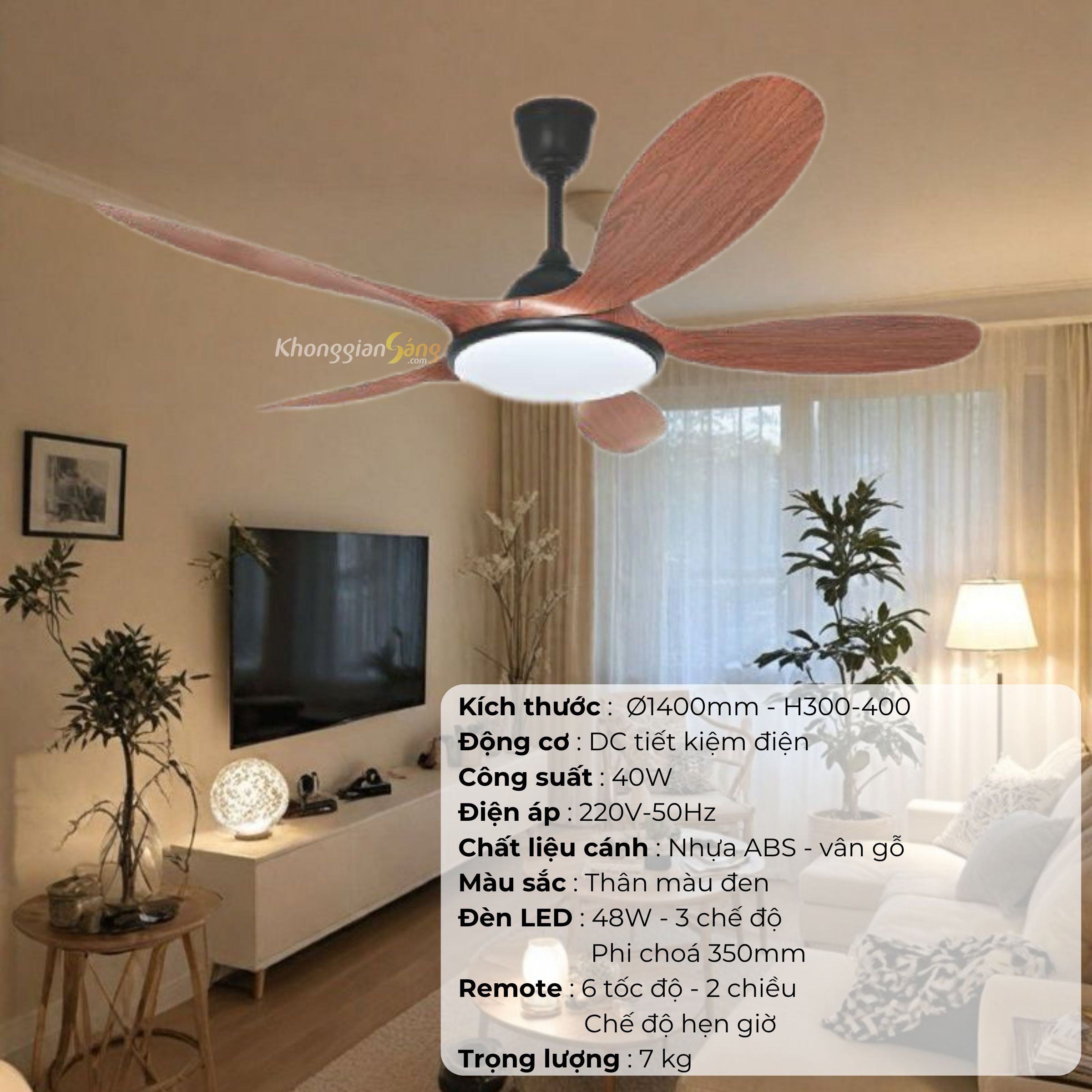 ĐÈN QUẠT CÁNH NHỰA  ABS (D1400mm - H400mm-500mm) NQ-115