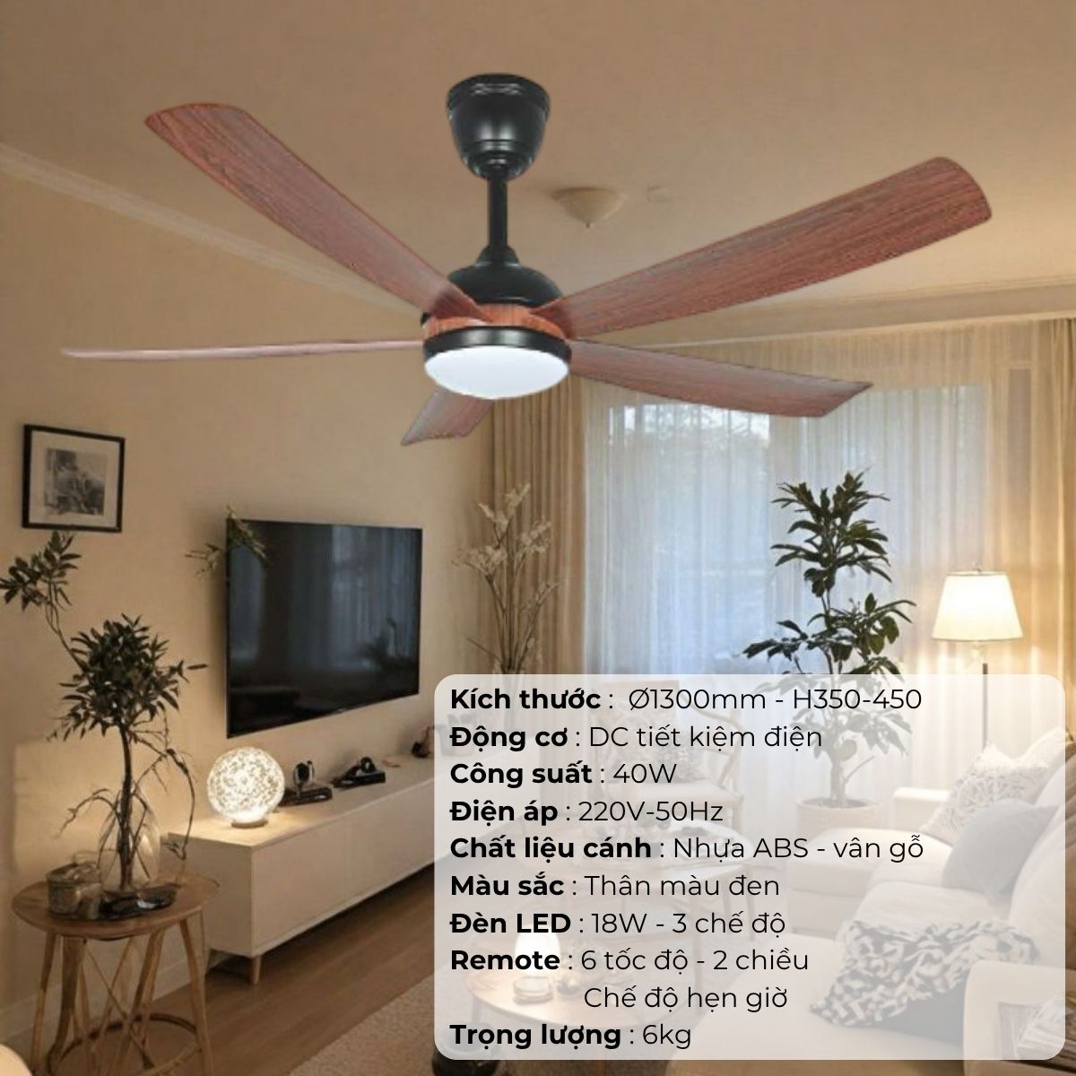 ĐÈN QUẠT CÁNH NHỰA  ABS (D1300mm - H350mm-450mm) NQ-117