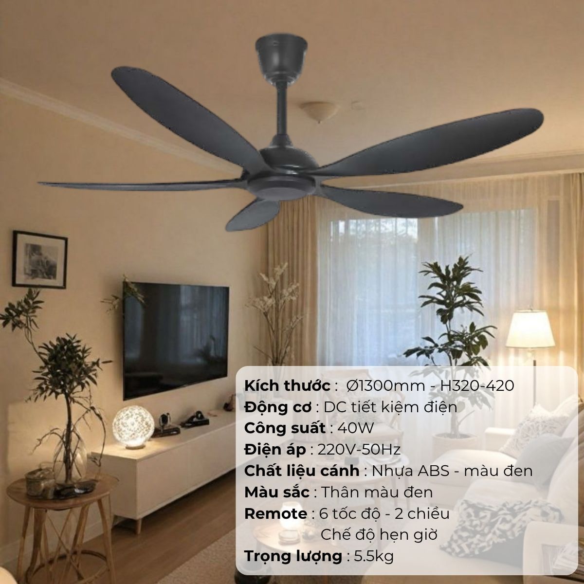 ĐÈN QUẠT CÁNH NHỰA ABS (D1300mm - H320mm-420mm) NQ-118