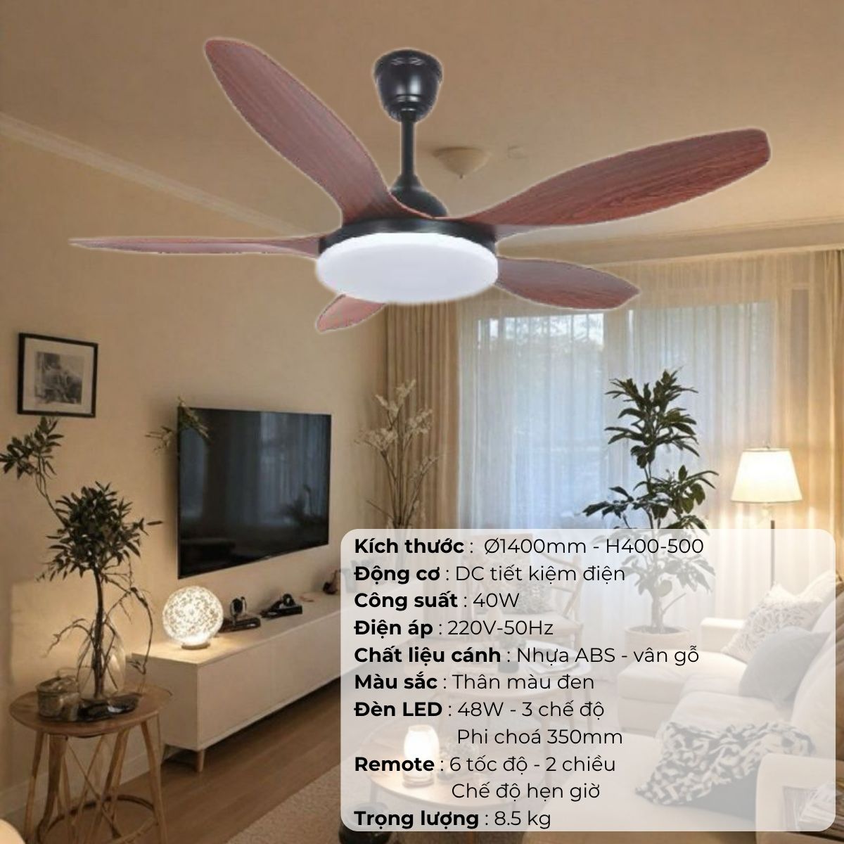 ĐÈN QUẠT CÁNH NHỰA  ABS (D1400mm - H400mm-500mm) NQ-121