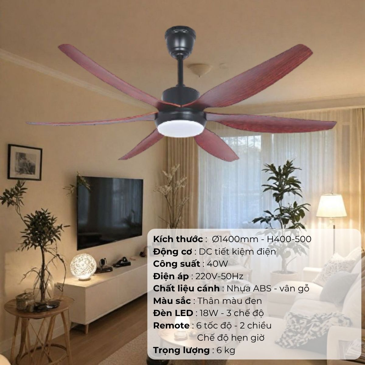 ĐÈN QUẠT CÁNH NHỰA  ABS (D1400mm - H400mm-500mm) NQ-122