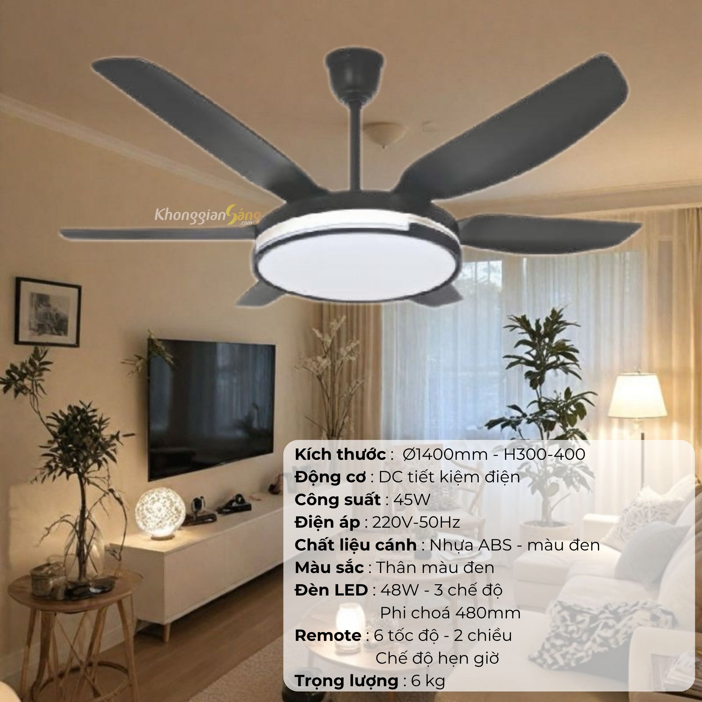 ĐÈN QUẠT CÁNH NHỰA  ABS (D1400mm - H300mm-400mm) NQ-125