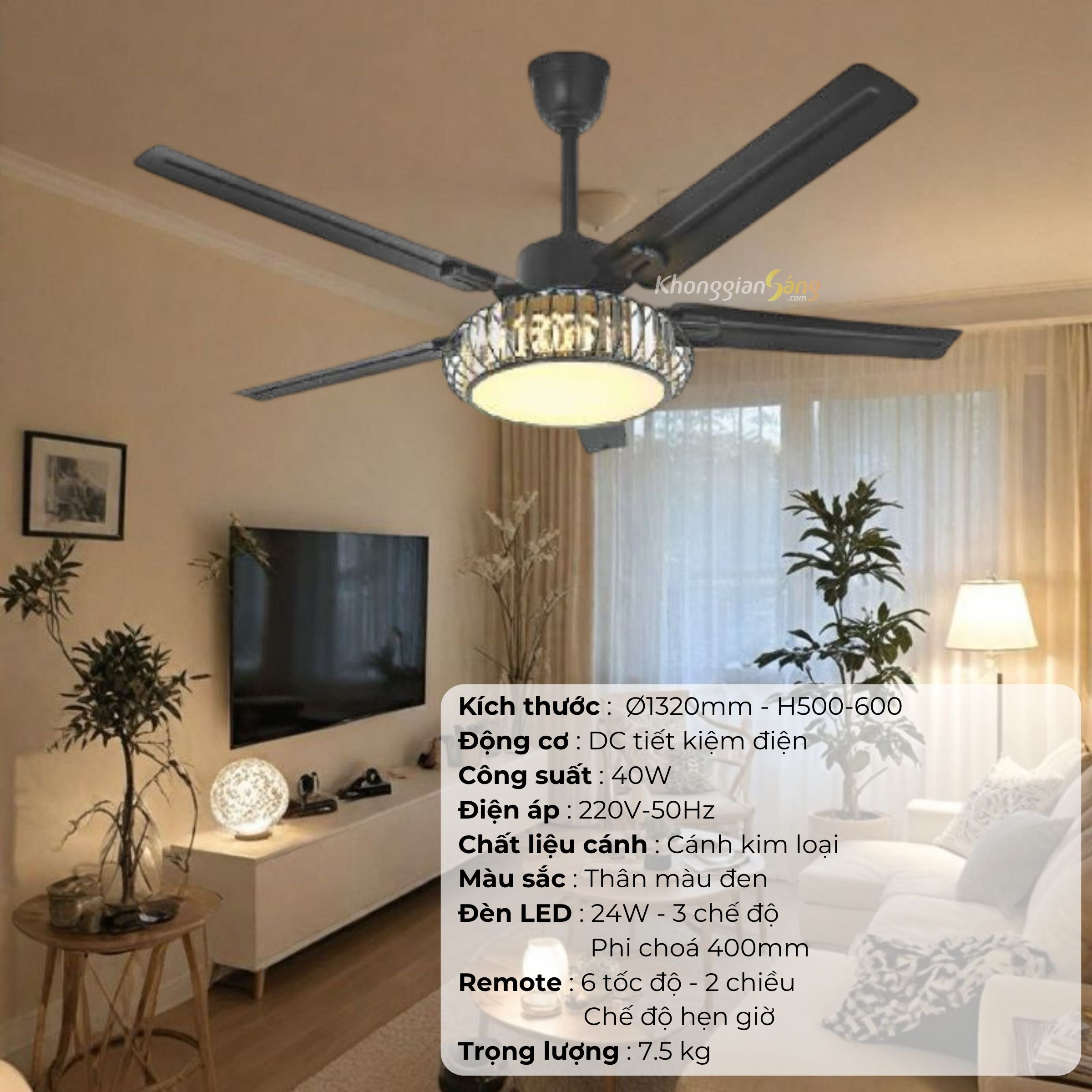 ĐÈN QUẠT CÁNH KIM LOẠI (D1320mm - H500mm-600mm) NQ-126