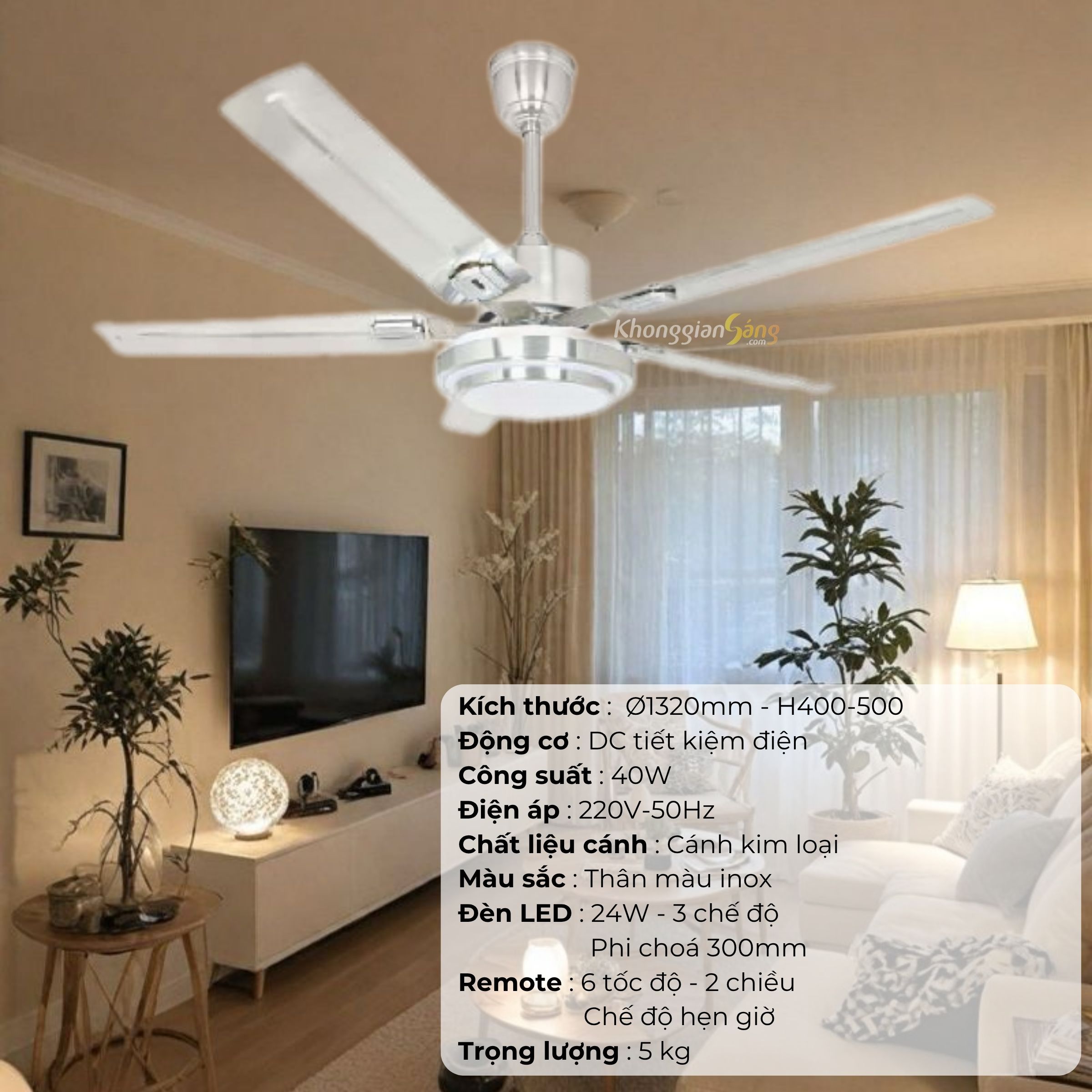 ĐÈN QUẠT CÁNH KIM LOẠI (D1320mm - H400mm-500mm) NQ-130