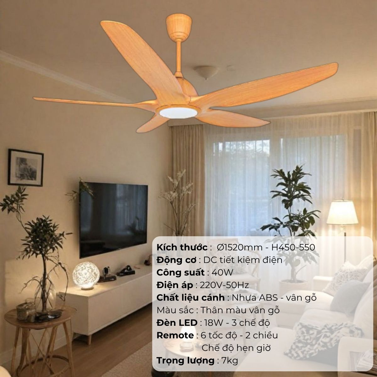 ĐÈN QUẠT CÁNH NHỰA ABS (D1250mm - H450mm-550mm) NQ-133