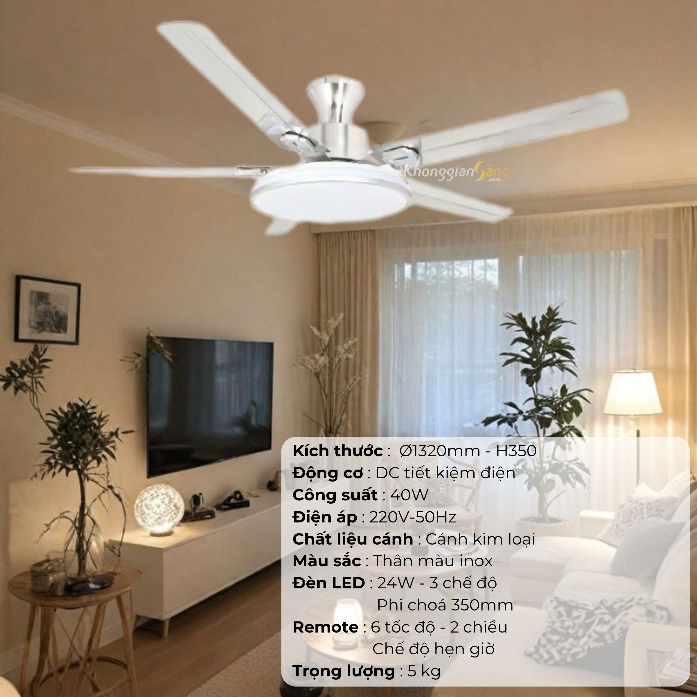 ĐÈN QUẠT CÁNH KIM LOẠI (D1320mm - H350mm) NQ-140