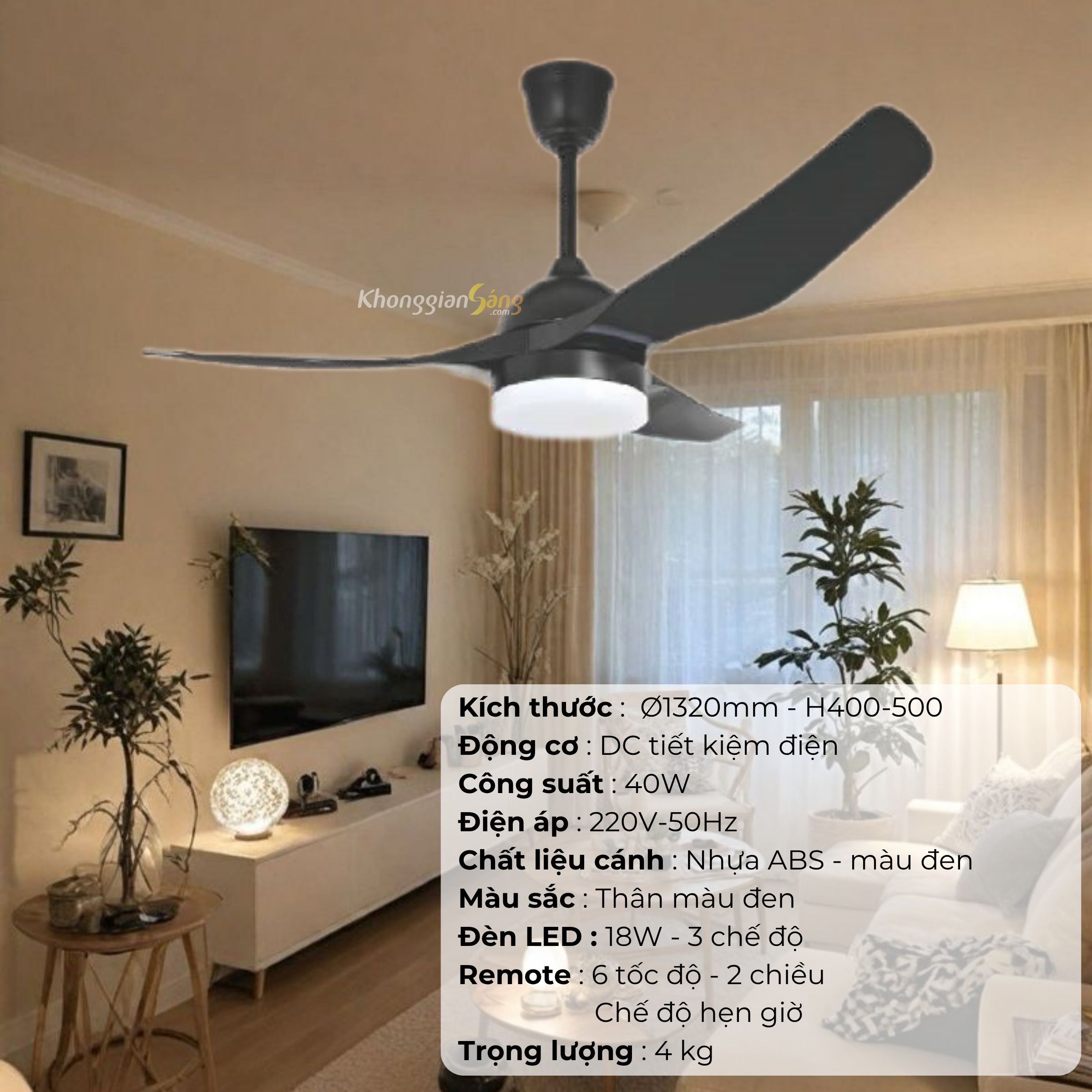 ĐÈN QUẠT CÁNH NHỰA  ABS (D1300mm - H400mm-500mm) NQ-142