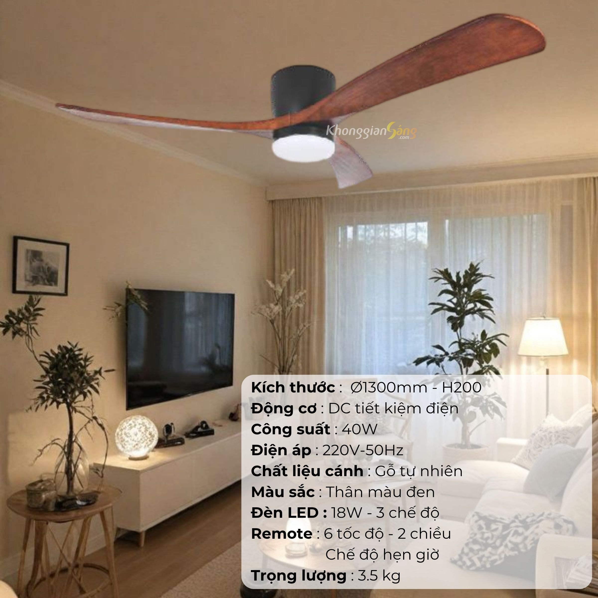 ĐÈN QUẠT CÁNH GỖ TỰ NHIÊN (D1300mm - H200mm) NQ-144